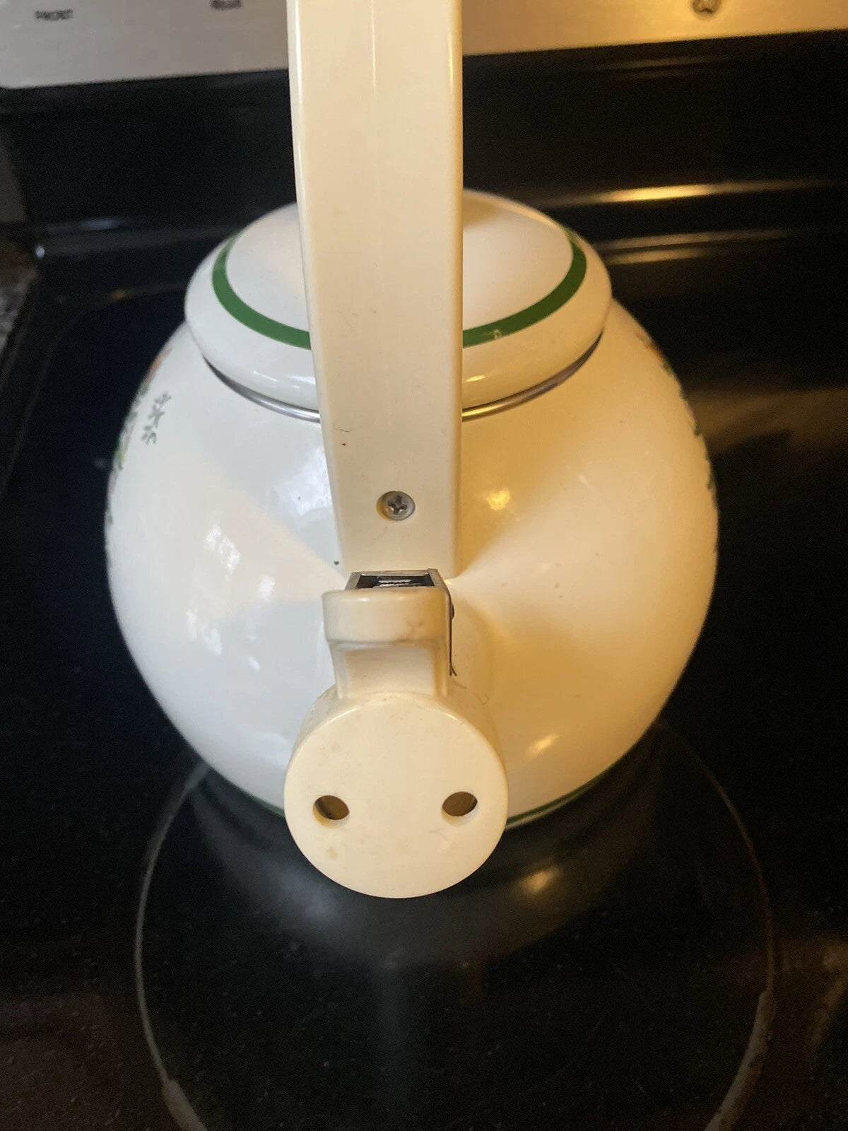 Vintage Spode Christmas Tree Whistling Tea Kettle Pot Porcelain Enamel 2.2 Quart