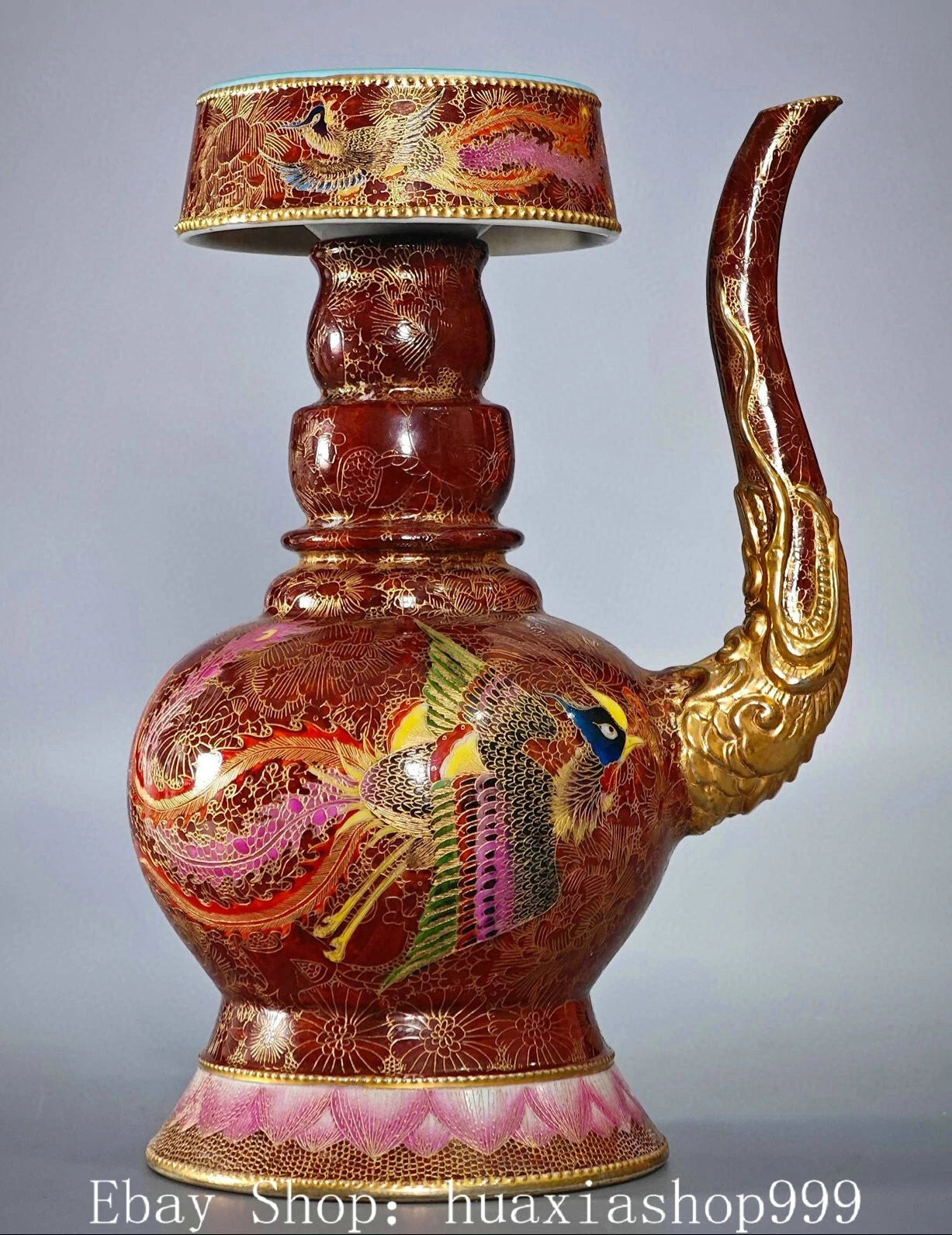 Qianlong Dynasty Enamel Colour Porcelain Gilt Dragon Phoenix Wine Tea Pot Flagon