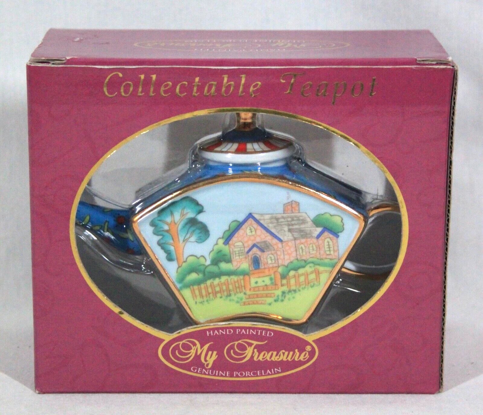 MY TREASURE HAND PAINTED PORCELAIN DECORATIVE MINIATURE TEAPOT NEW IN BOX #1