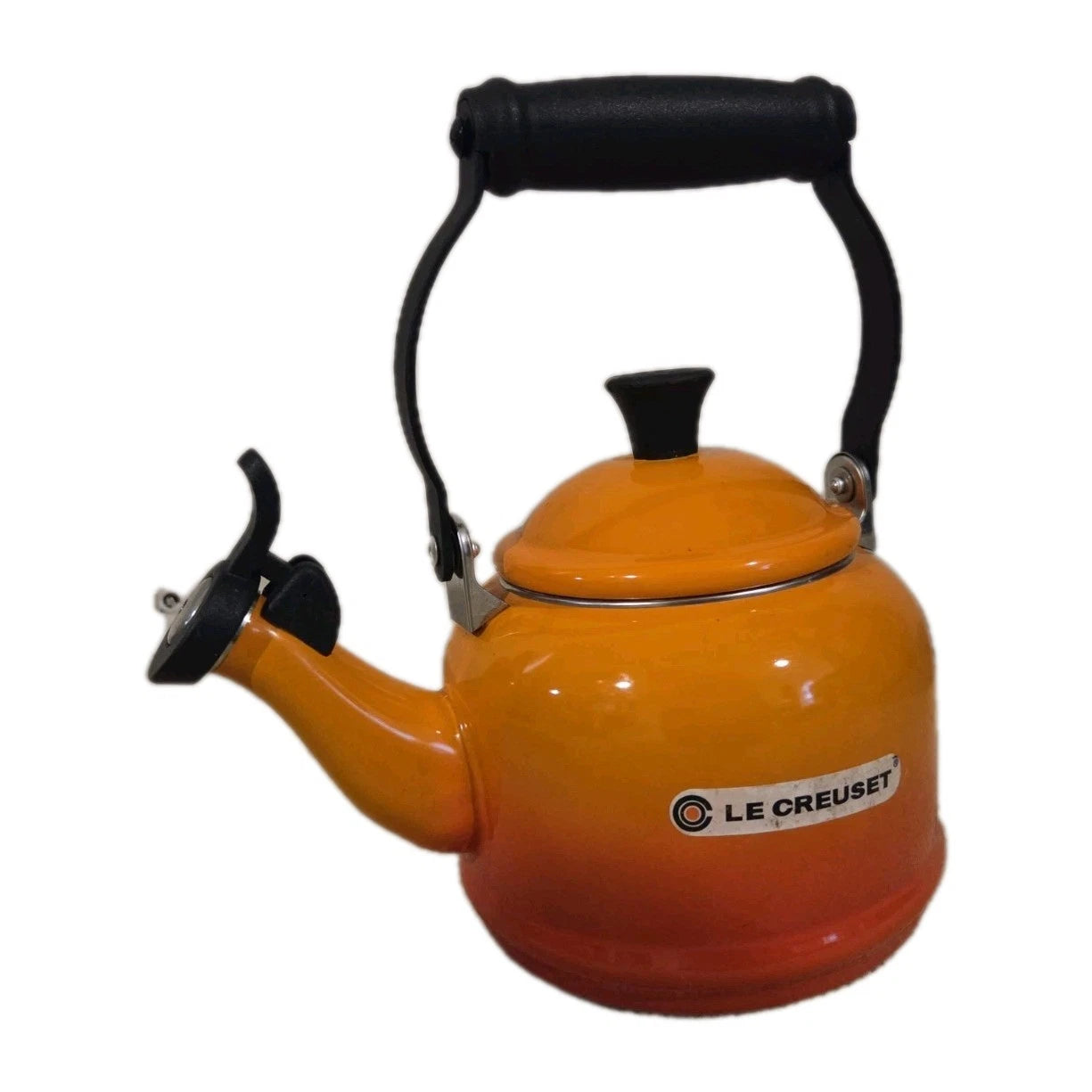 Le Creuset Demi Tea Kettle 1.25 Qt Flame Orange Ombre Enamel Whistling Pot
