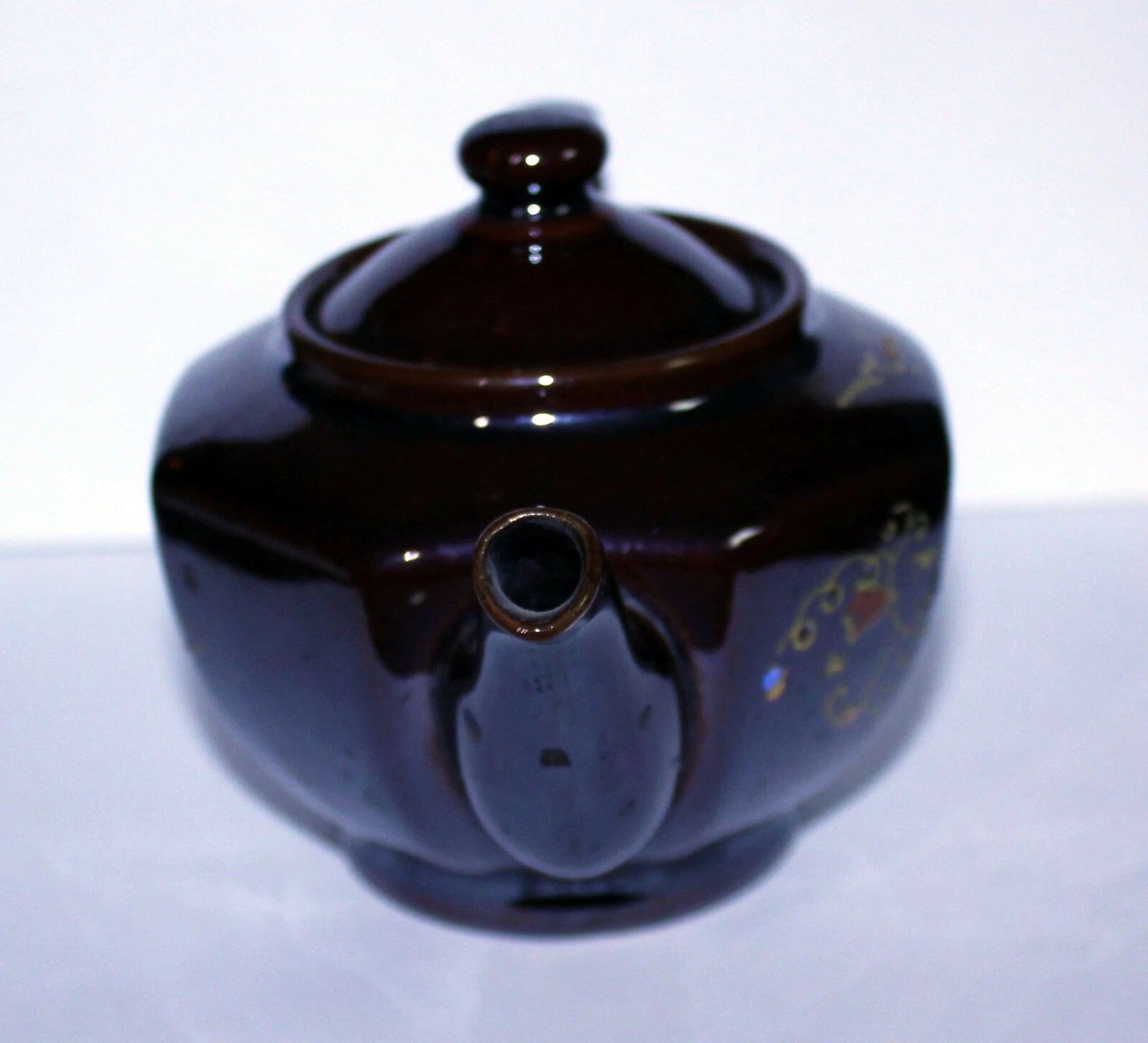 Vintage Stoneware Teapot, Brown Raised Enamel Paint Teapot, Japan