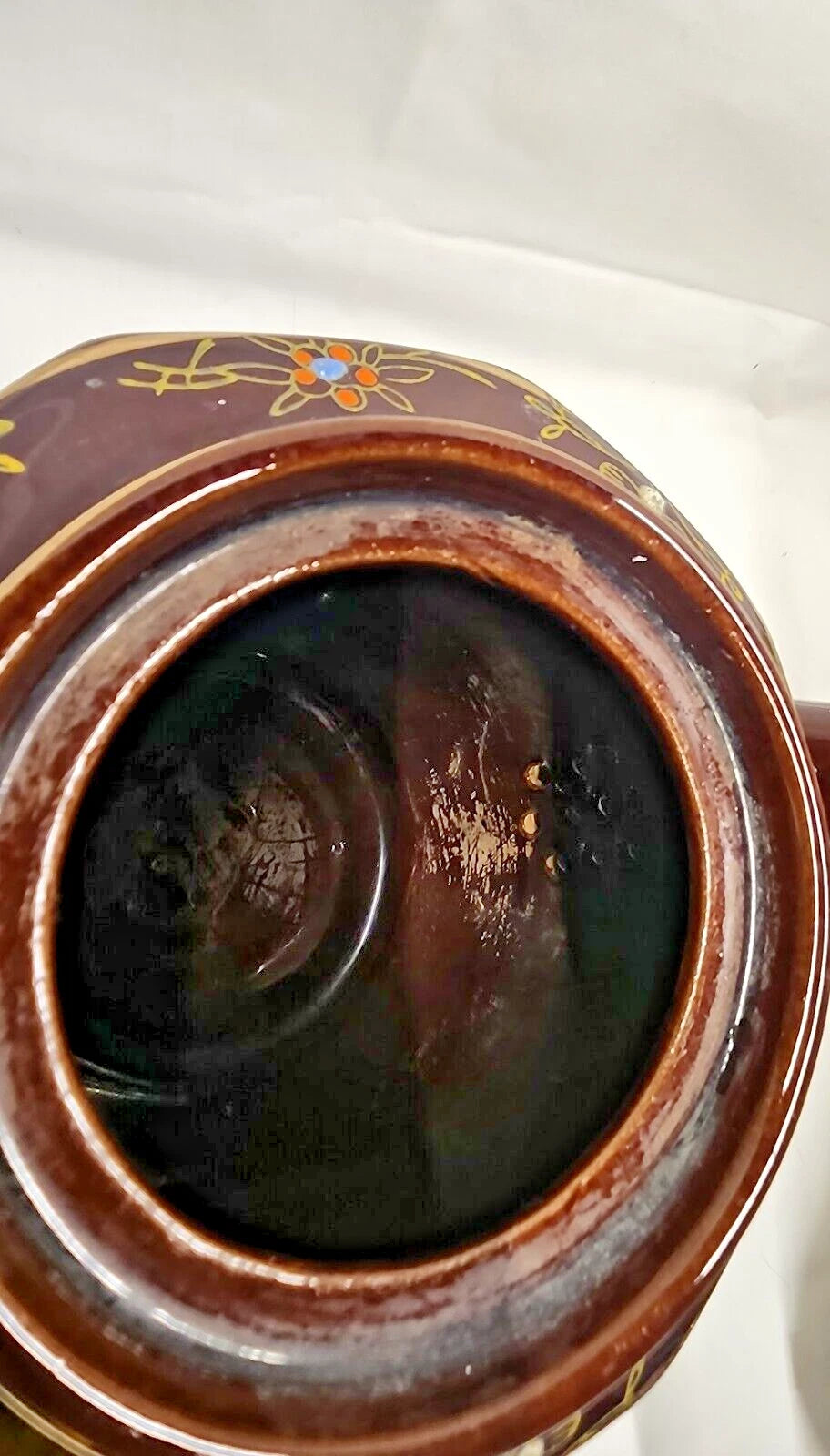 VTG Brown Betty Redware Teapot Moriage Enamel Hand Painted Made in Japan 6.5" H