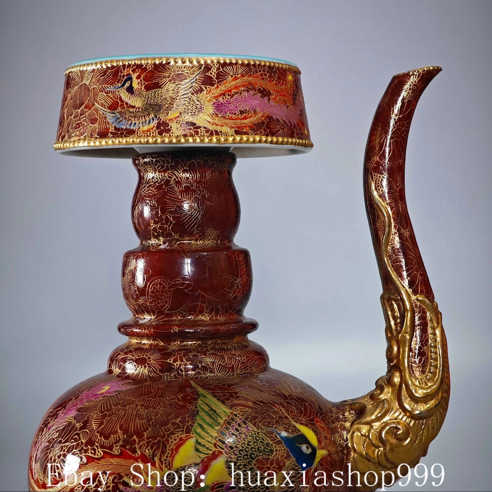 Qianlong Dynasty Enamel Colour Porcelain Gilt Dragon Phoenix Wine Tea Pot Flagon