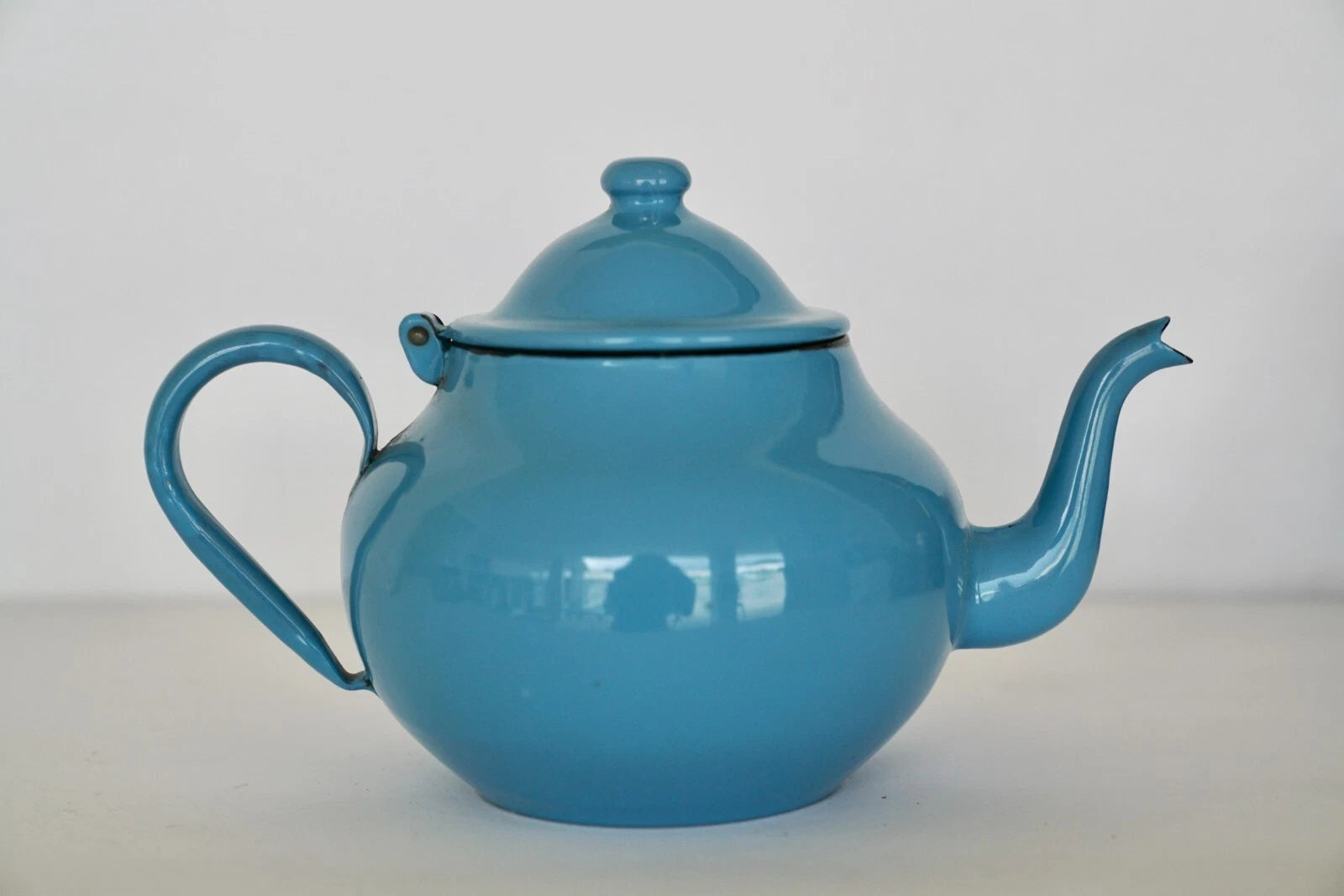 RARE Vintage Blue Enamel Ware Teapot Hinged Lid 6" H made in Yugoslavia