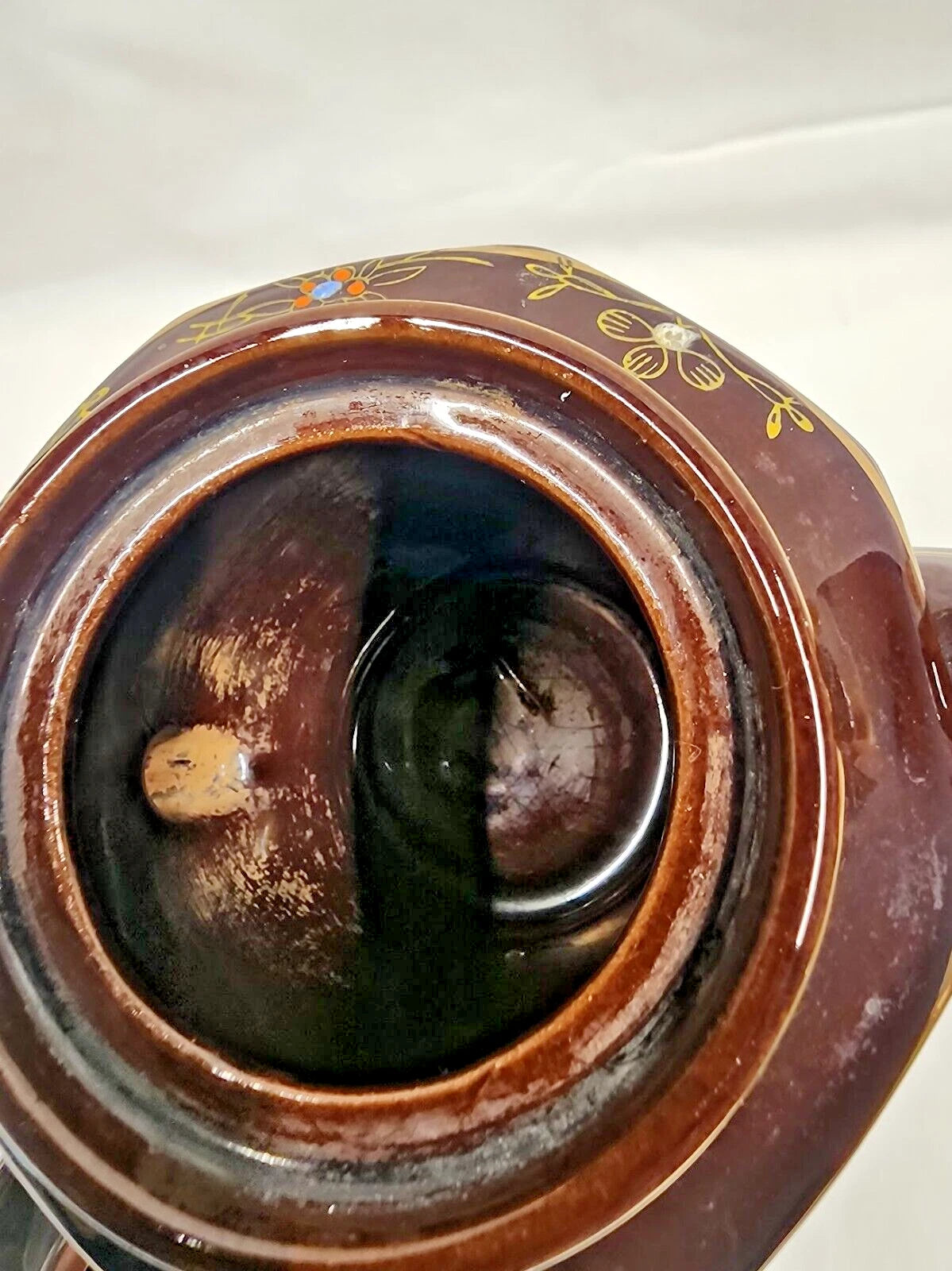 VTG Brown Betty Redware Teapot Moriage Enamel Hand Painted Made in Japan 6.5" H