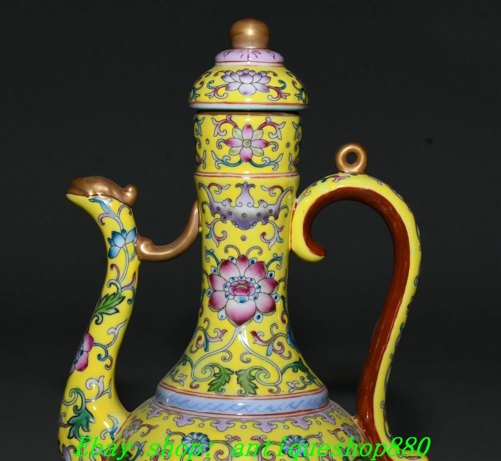 9.8''Qing Yongzheng Enamel Colour Porcelain Gilt Portable Wine Tea Pot Flagon