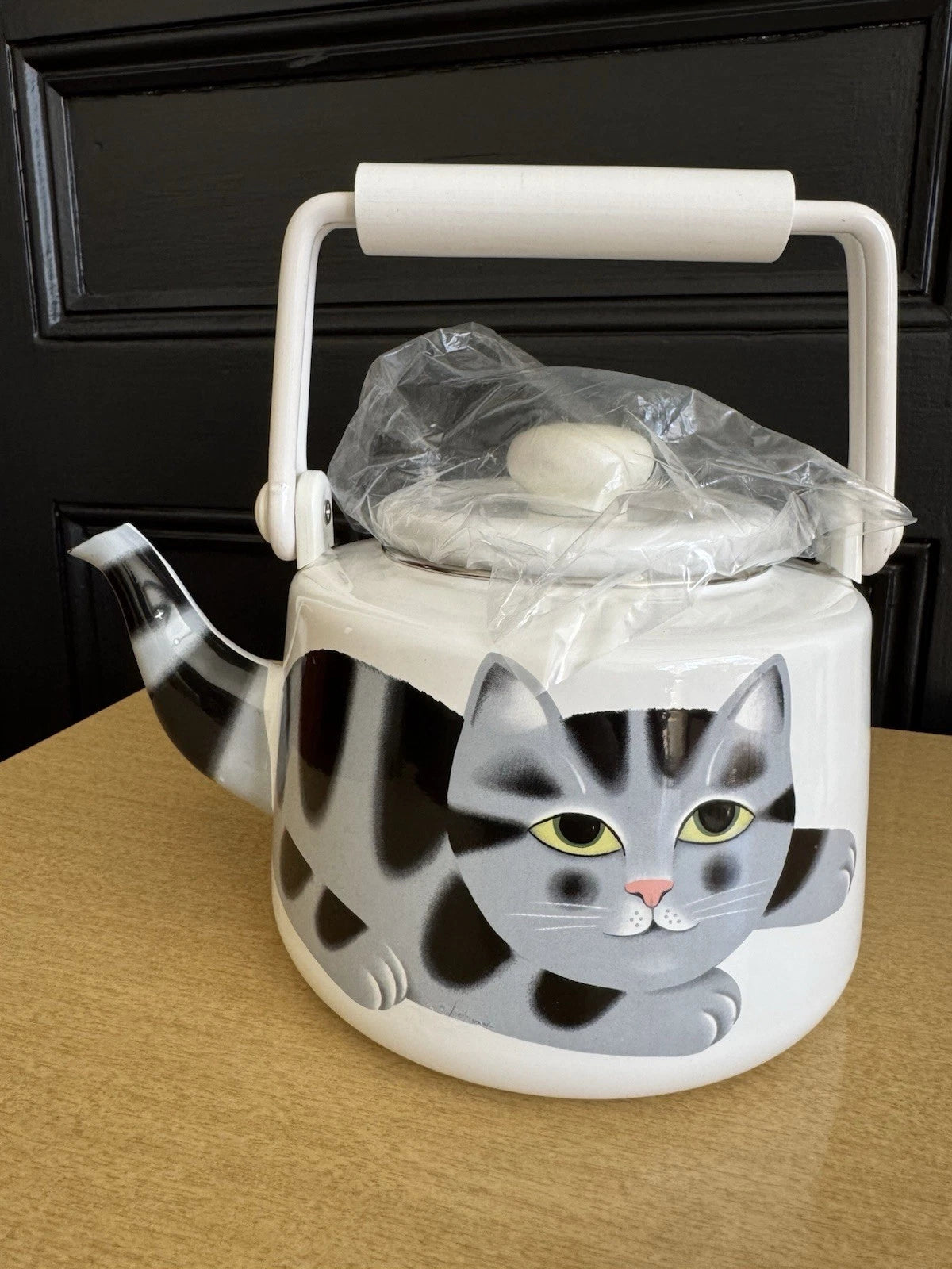 Vtg Martin Leman Cat Enamel Tea Kettle Pot Farmhouse Rustic Retro Bold Print