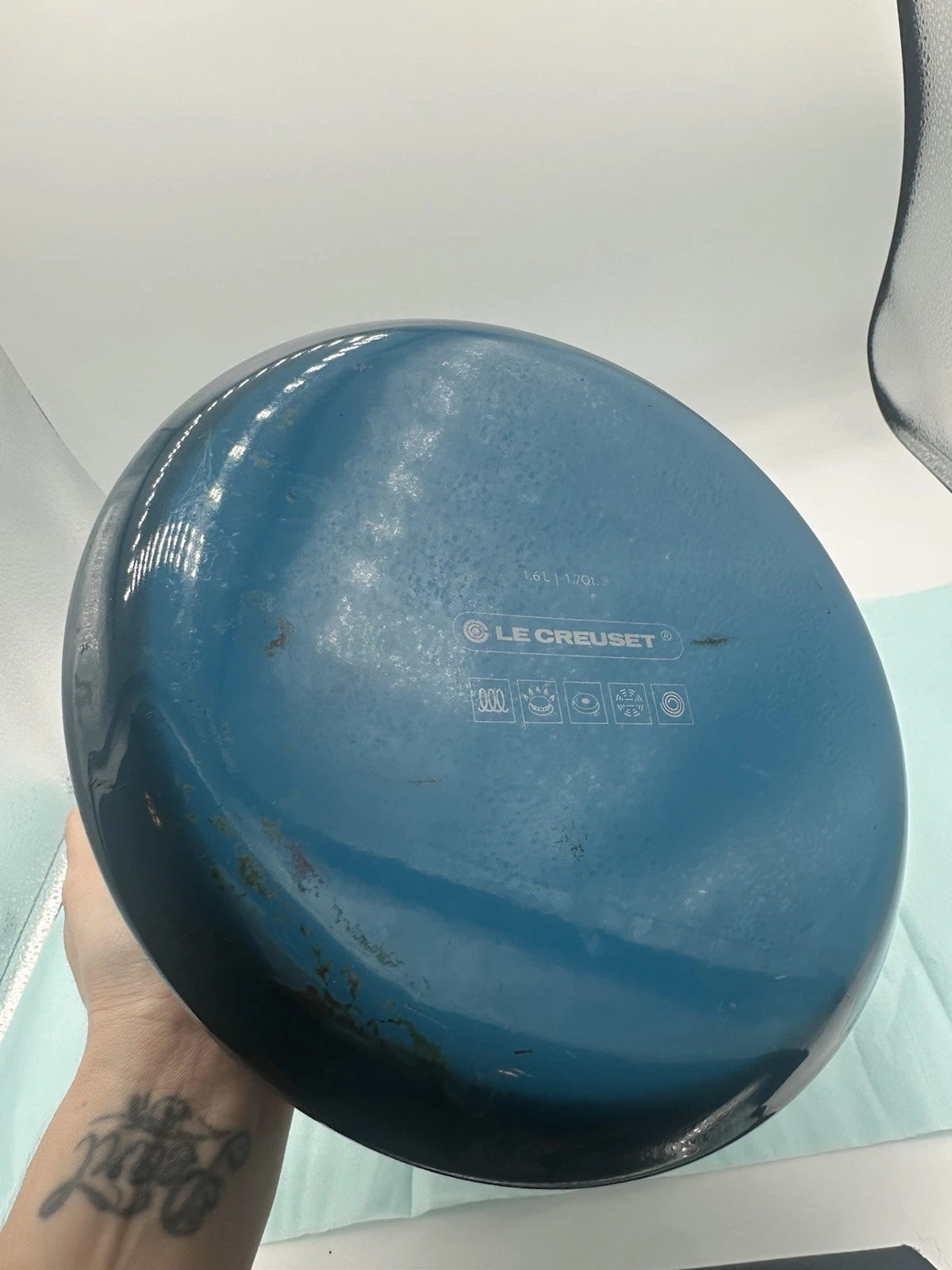 Le Creuset Whistling Tea Kettle Teapot Enamel Deep Teal Blue 1.7 Qt (1.6L)