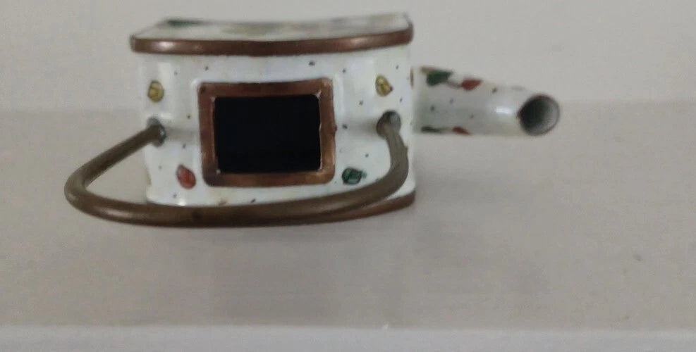 Miniature Empress Arts Enamel Teapot Tree Frog Foliage - Missing Lead