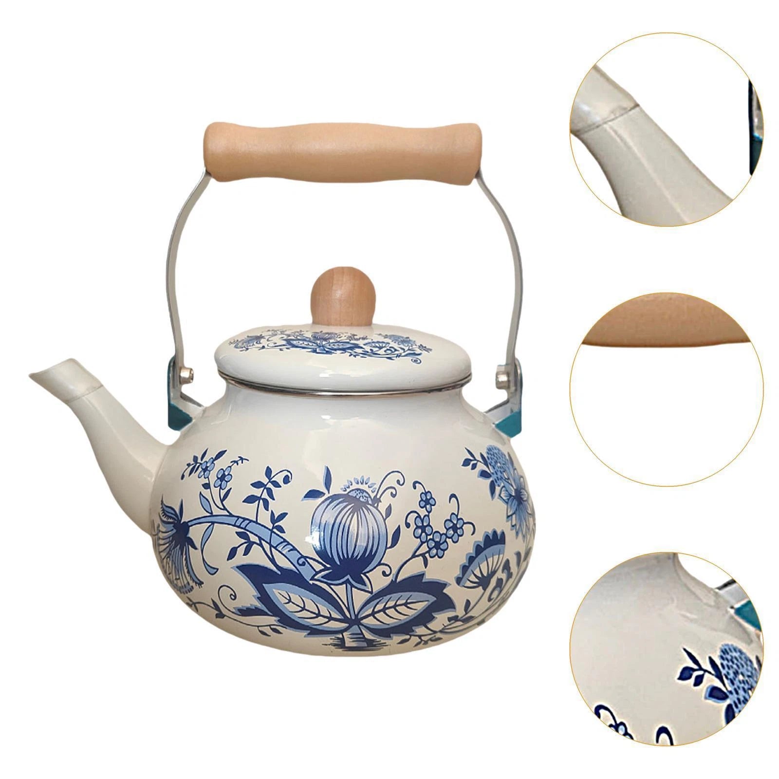 Enamel Teapot 2.5L Sturdy Porcelain Tea Pot for Home Kitchen Decor Hot Water