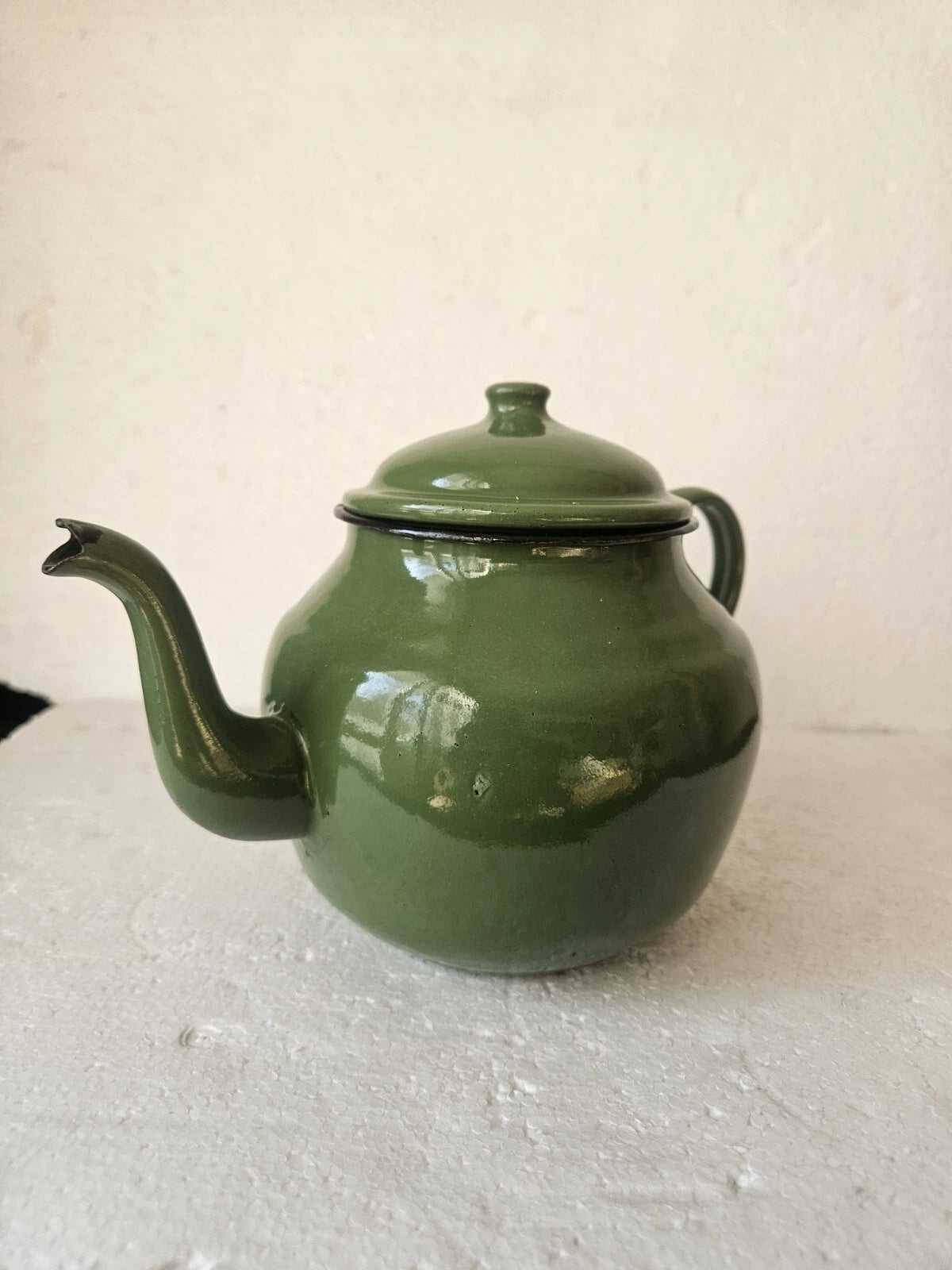 RRR RARE Vintage  Green Enamelware Teapot 1958