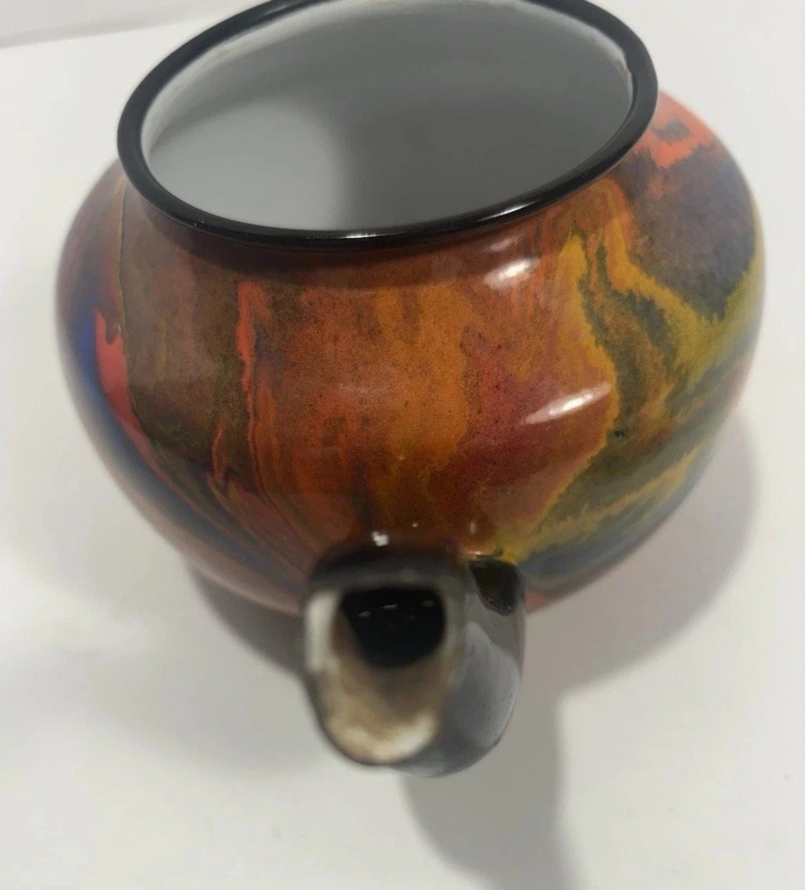 Vintage End Of Day Graniteware Enamelware Swirl Colored Teapot, Colorful Teapot