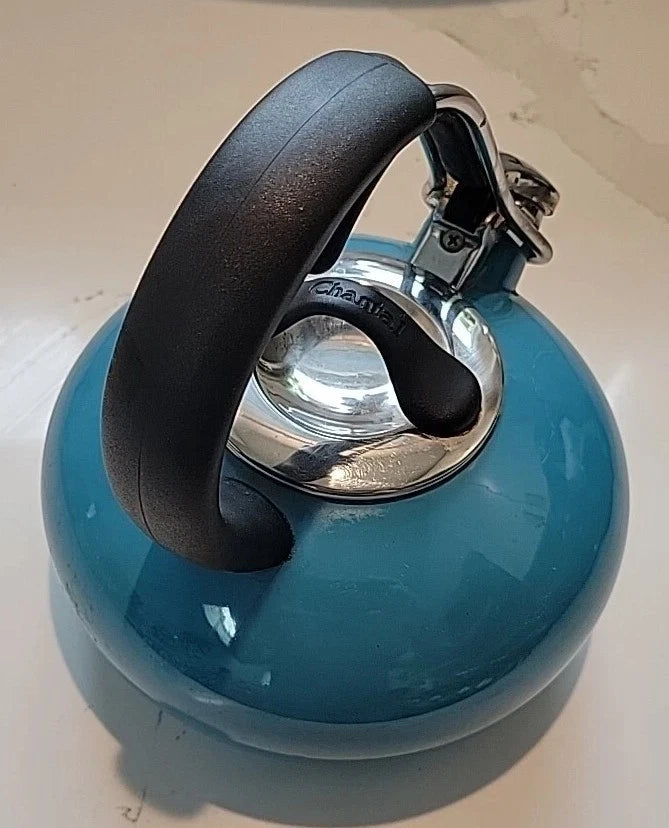 VTG Chantal Aquamarine Blue Turquoise Enamel on Steel Whistling Tea Pot Kettle