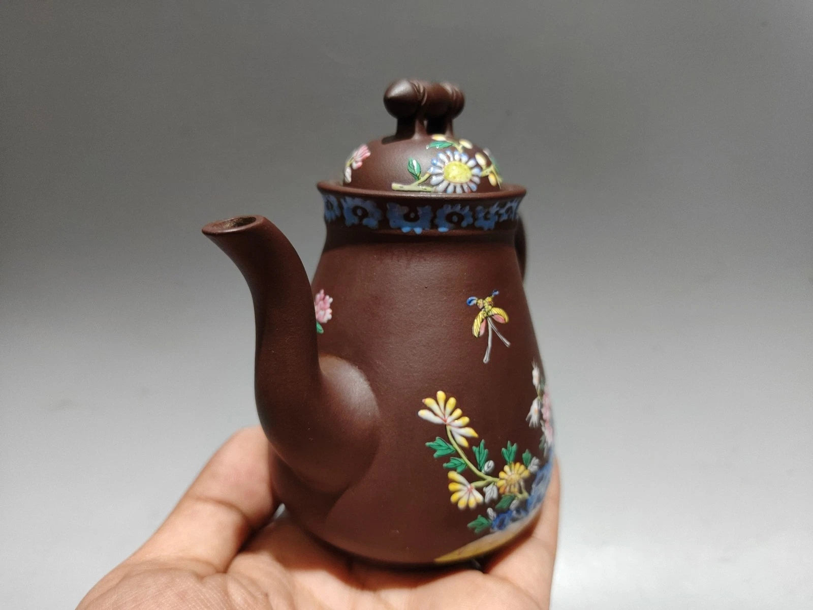 Yixing Teapot Handmade Bird Flower Enamel Traditional Art