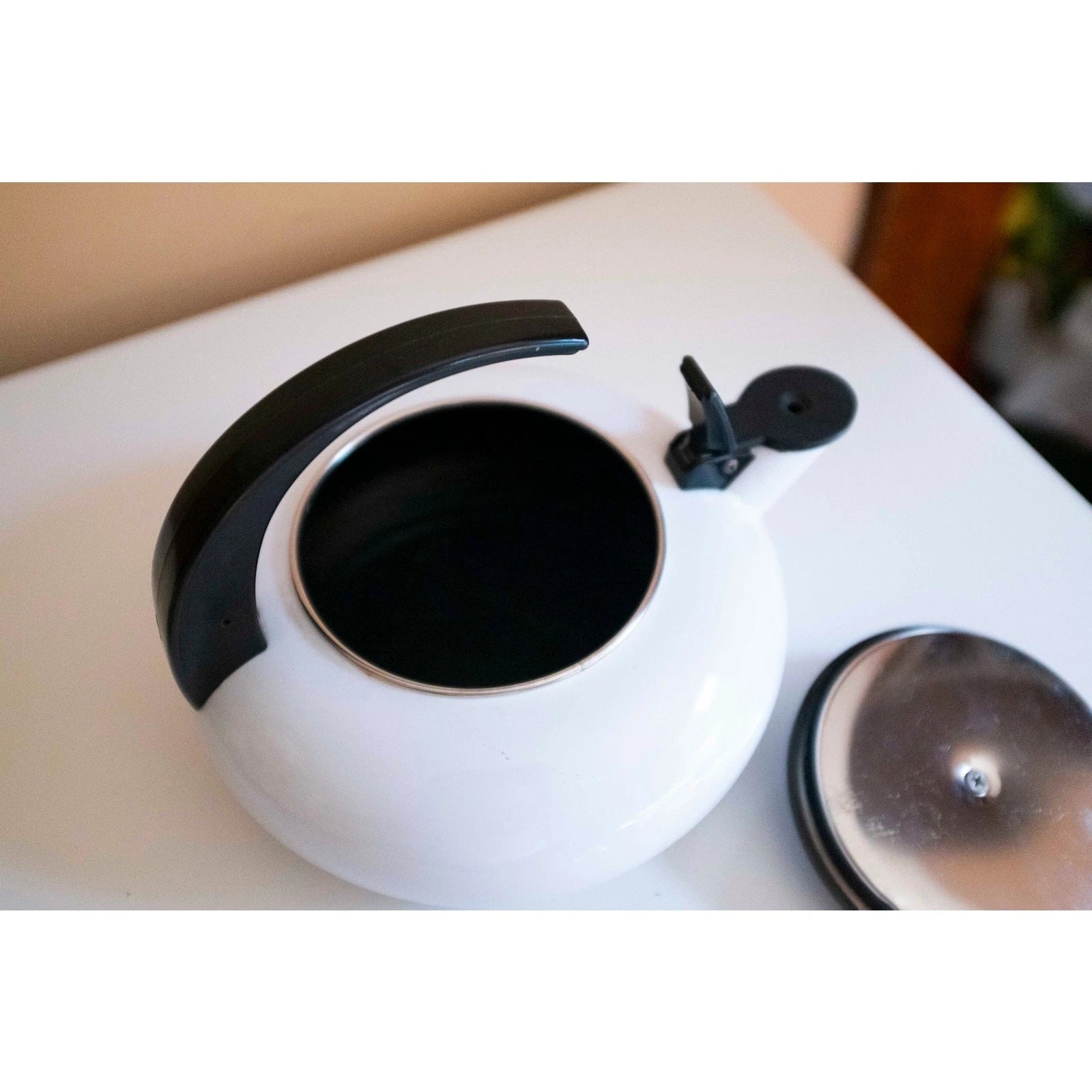 Unique black and white 1980s statement tea kettle