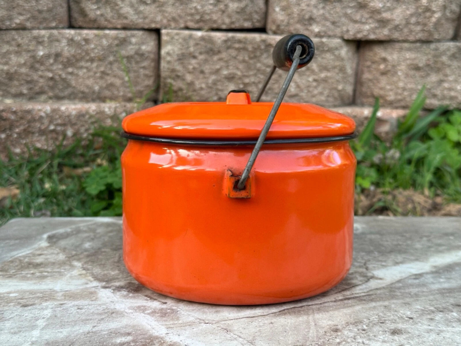 MCM Campfire Enamel Tea Kettle Coffee Pot Vintage Enamelware Teapot Bale Handle