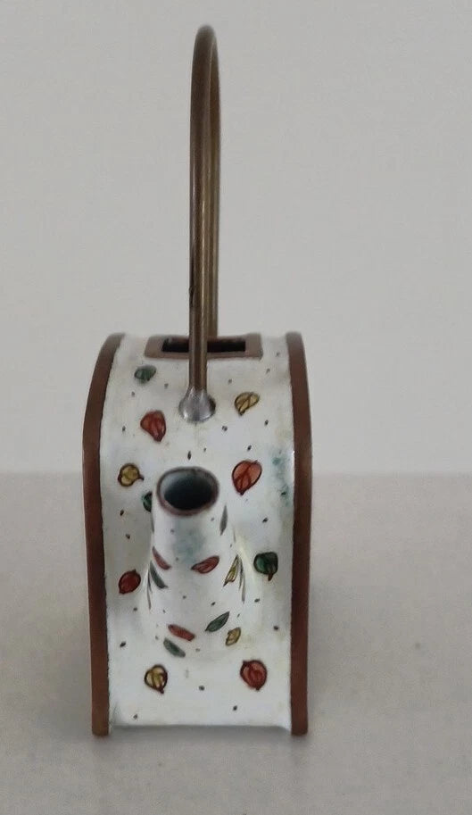 Miniature Empress Arts Enamel Teapot Tree Frog Foliage - Missing Lead