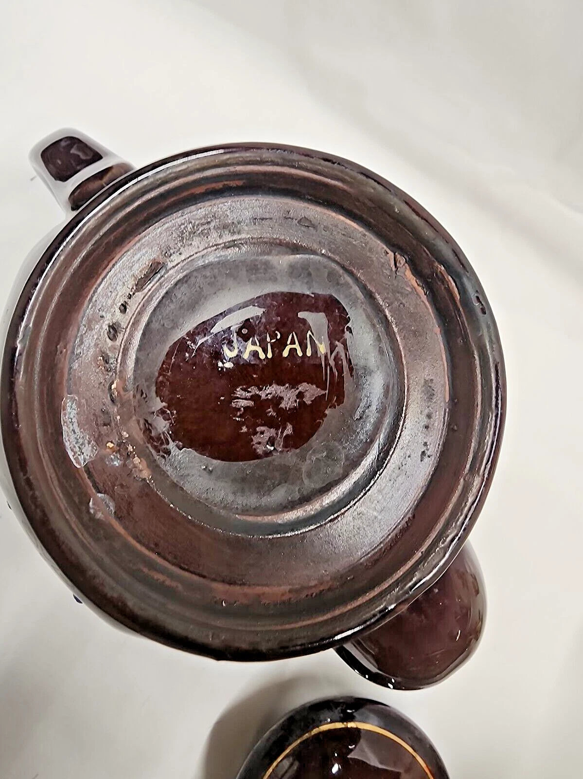 VTG Brown Betty Redware Teapot Moriage Enamel Hand Painted Made in Japan 6.5" H