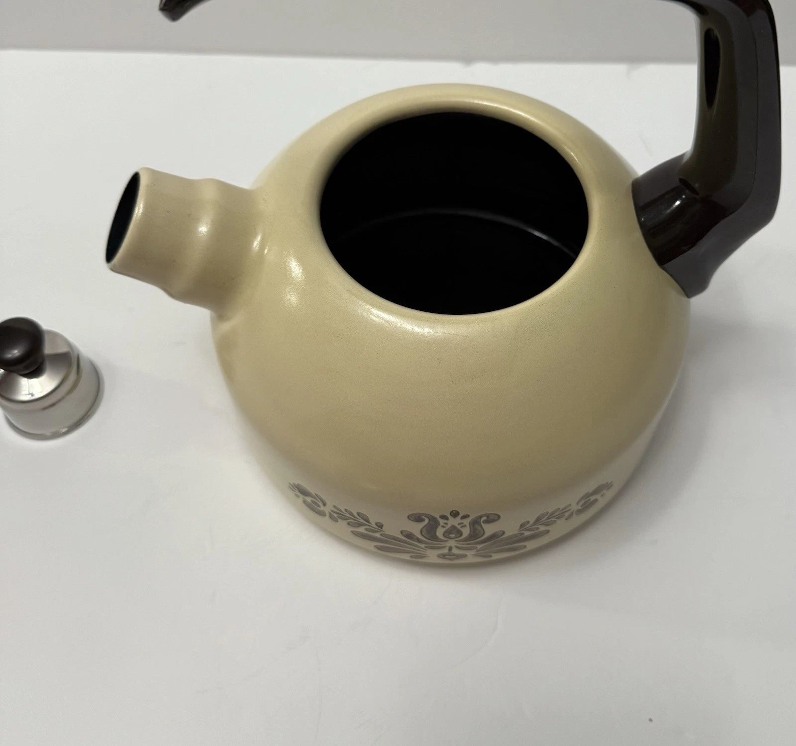 Vintage Pfaltzgraff Village Enamelware Whistling Tea Kettle MCM Tea Pot