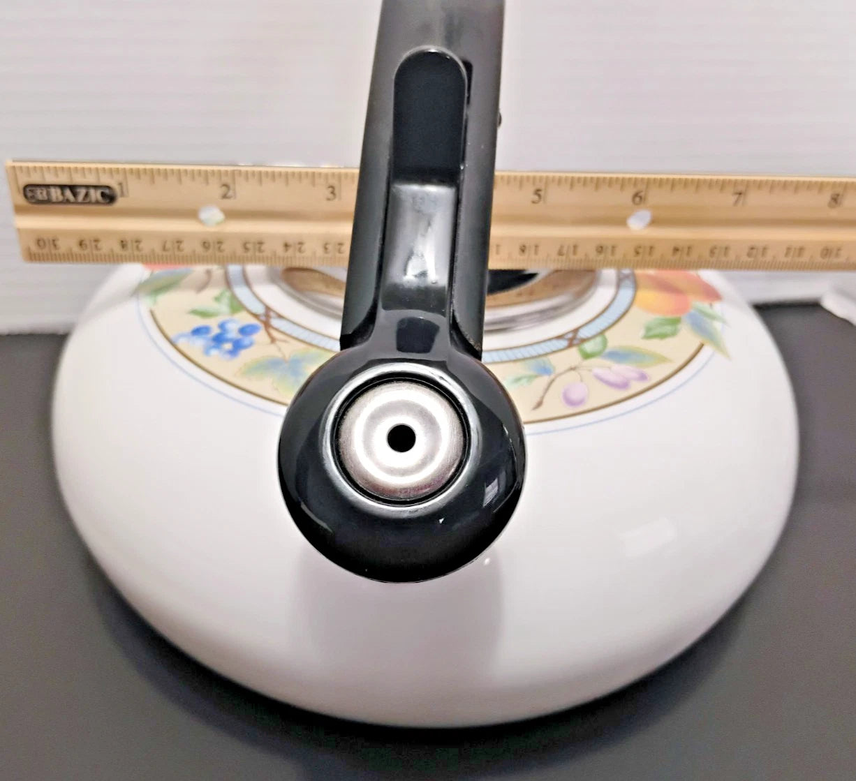 Vintage MIKASA Garden Harvest 2.5qt Whistling Tea Kettle Pot Stovetop Enamelware