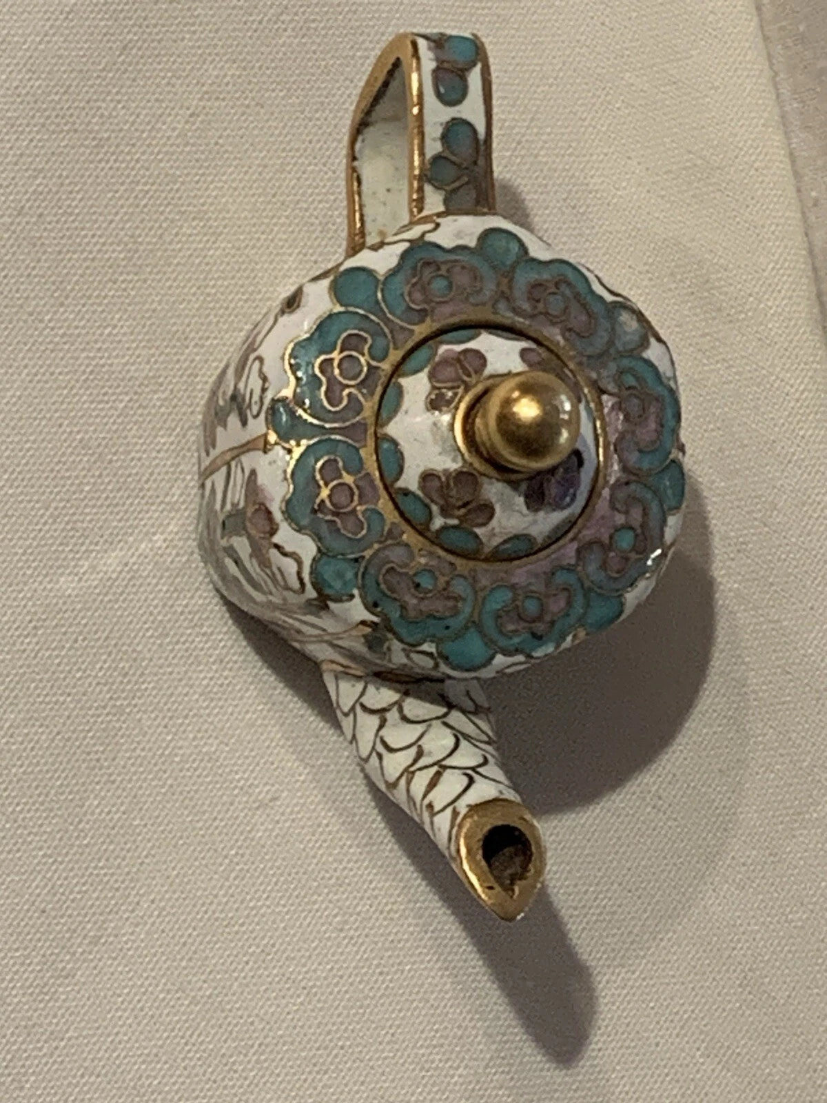 Miniature Floral Enamel Cloisonné Teapot Blue/Mauve/White Florals