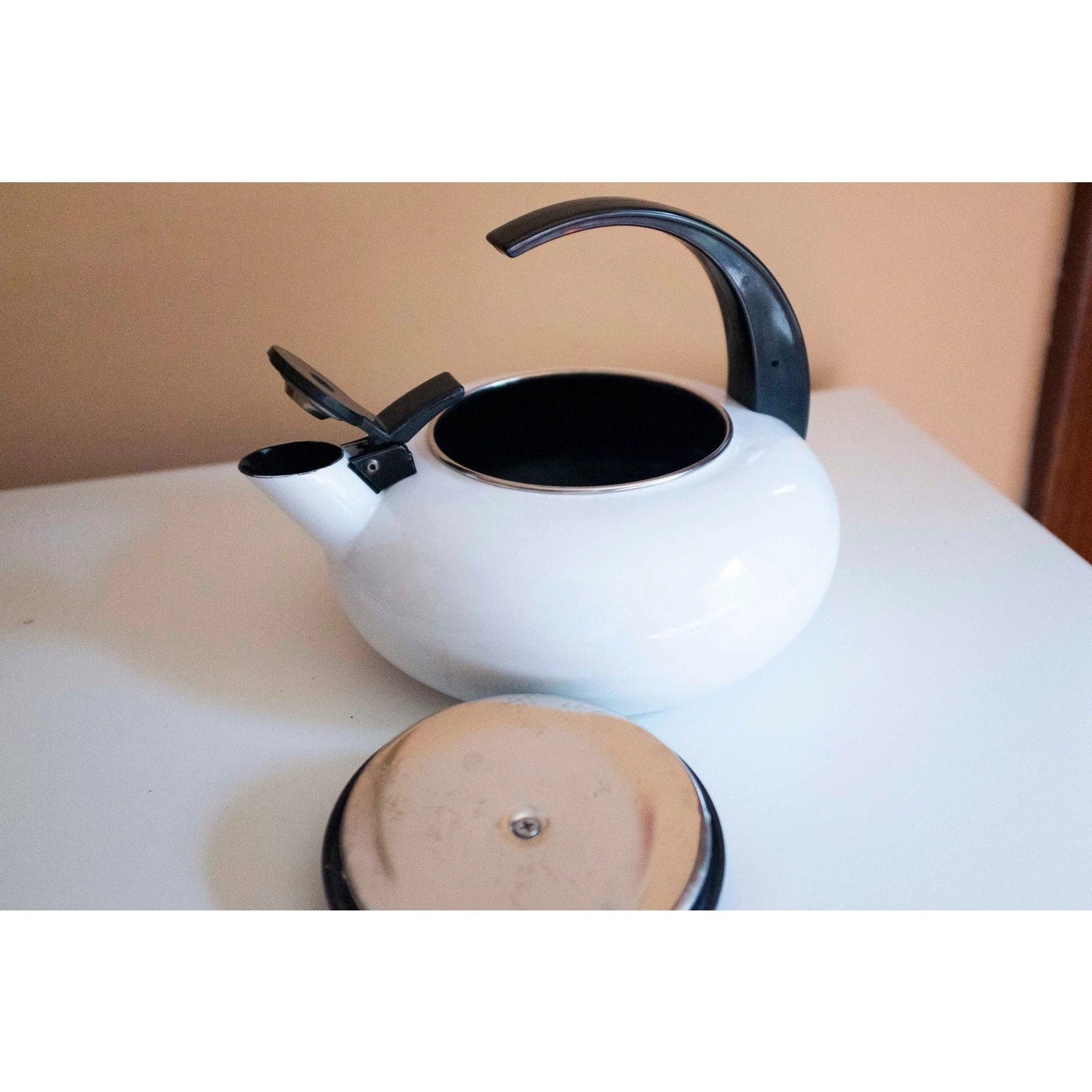 Unique black and white 1980s statement tea kettle