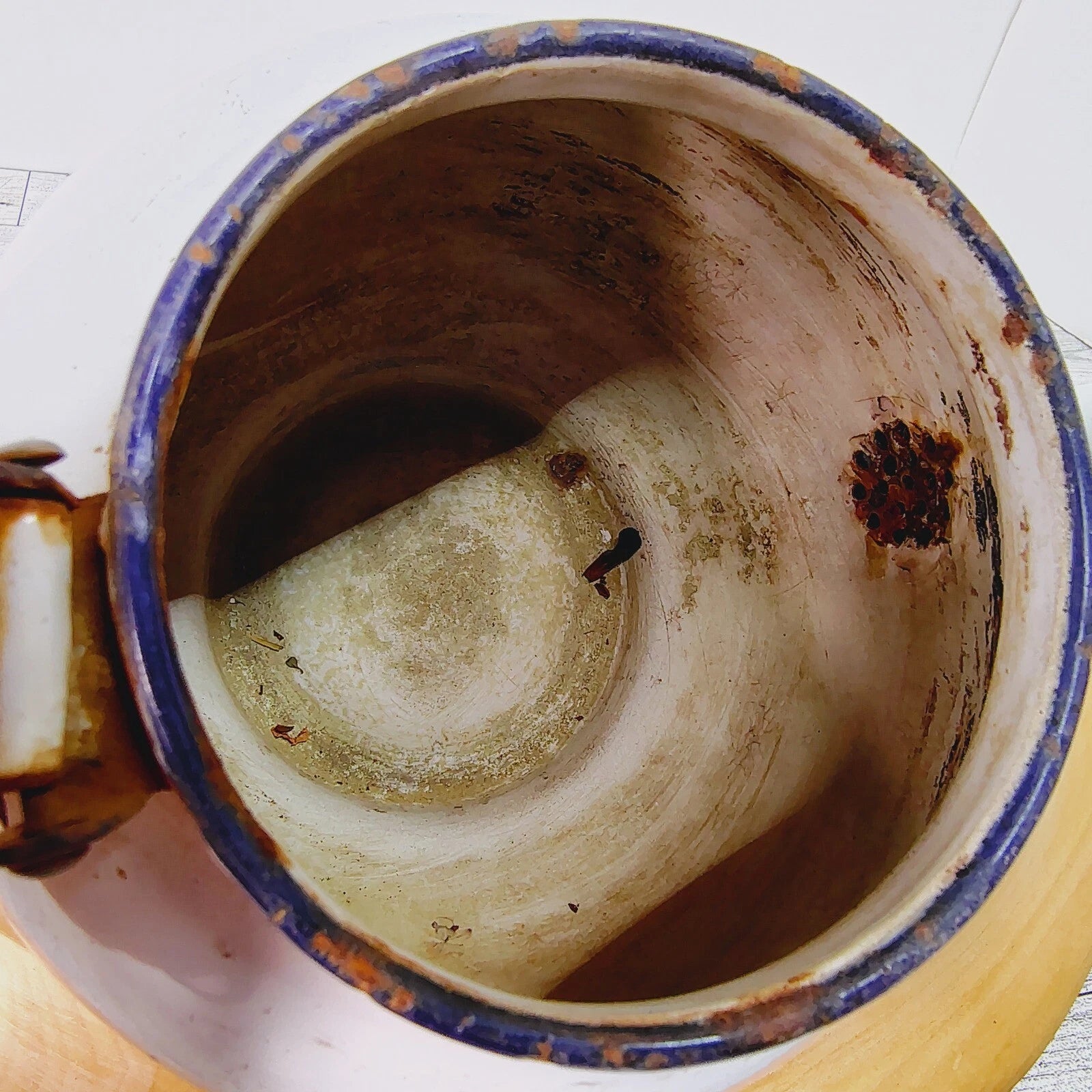 Vtg Enamelware Teapot Kettle Farmhouse Decor Rustic Kitchen White Primitive