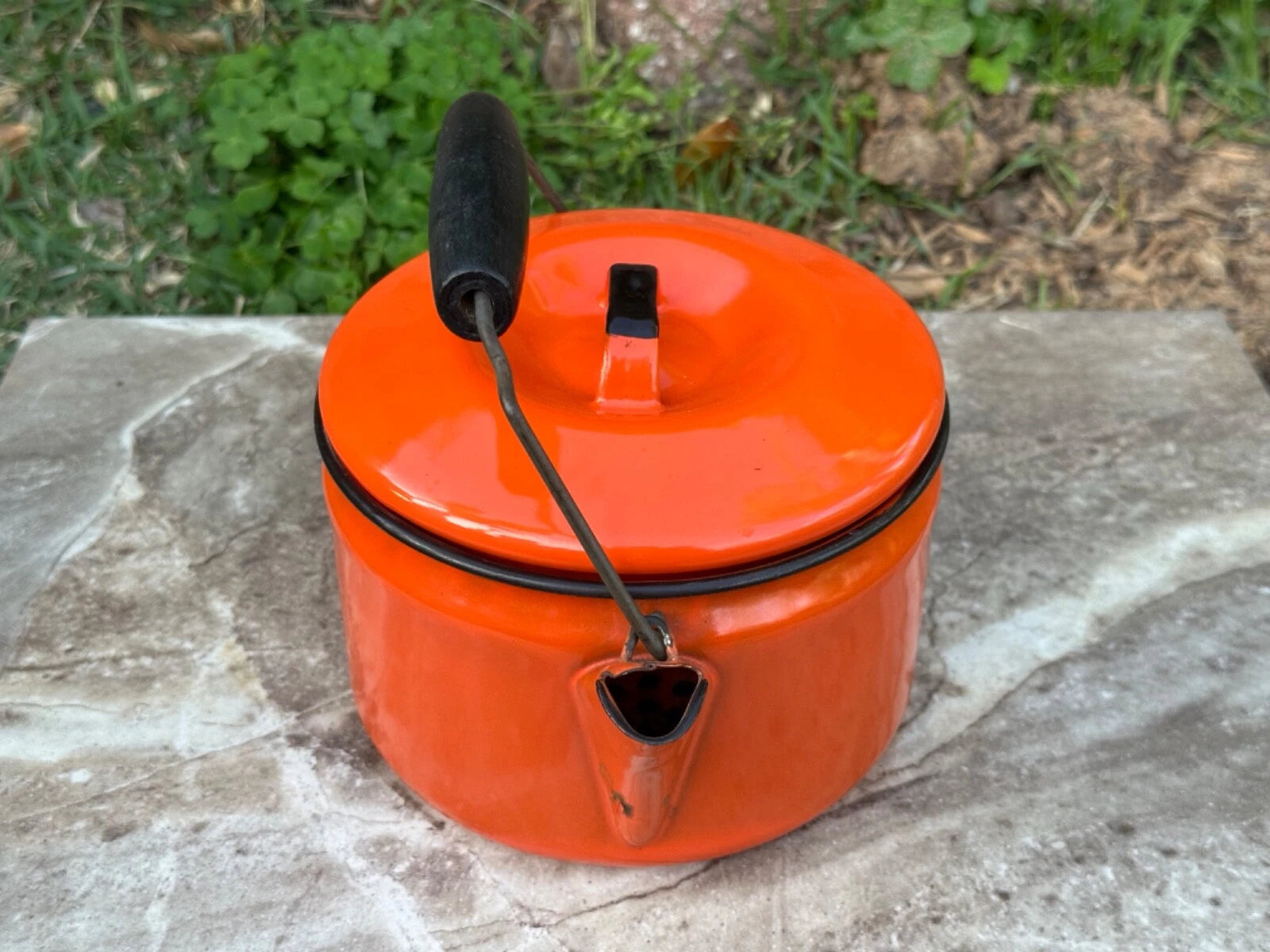 MCM Campfire Enamel Tea Kettle Coffee Pot Vintage Enamelware Teapot Bale Handle