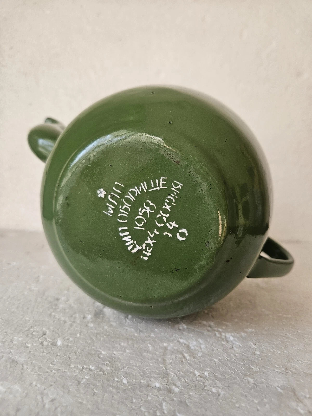 RRR RARE Vintage  Green Enamelware Teapot 1958