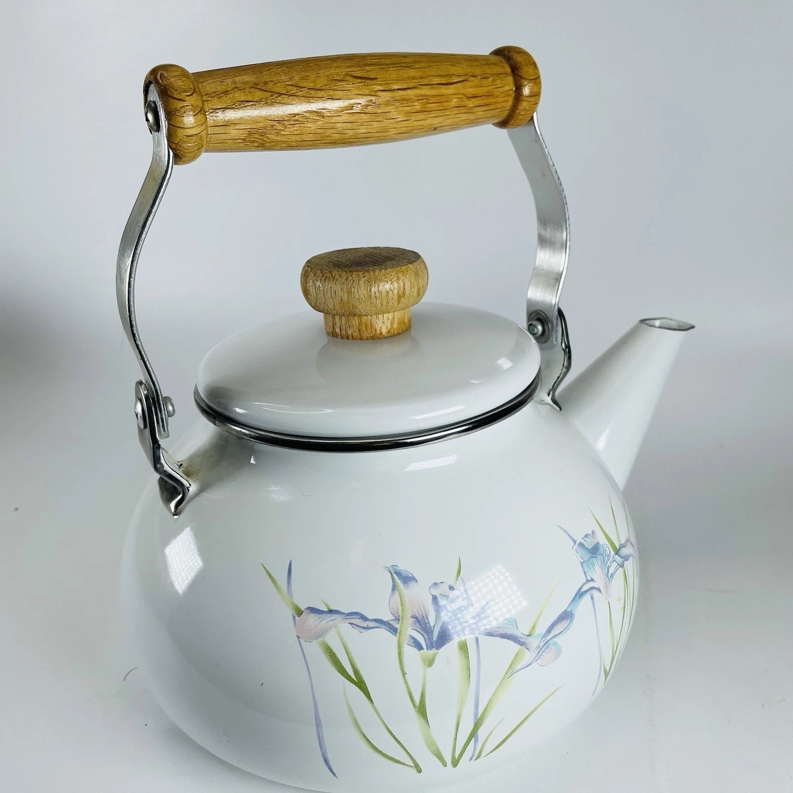 VTG Lincoware Corelle Coordinates SHADOW IRIS Tea Kettle Pot Enamel Over Metal