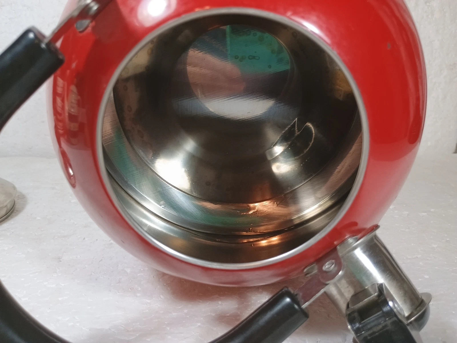 Copco 0314 Red Enamel Over Stainless Steel 8 Cup Whistling Tea Pot