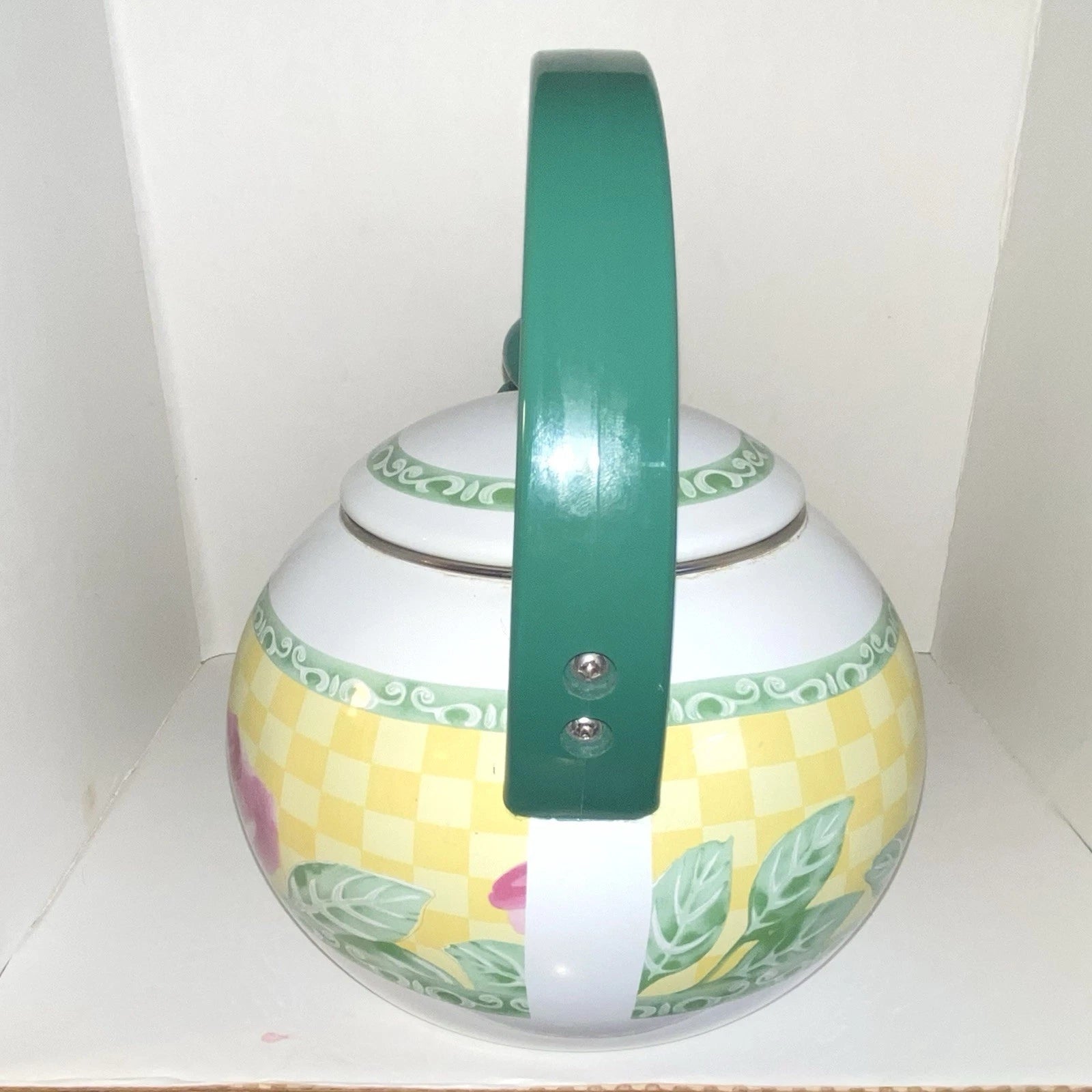Vintage VILLEROY & BOCH - Metal & Enamel Whistler Tea Kettle "A Rose" ~ Roses