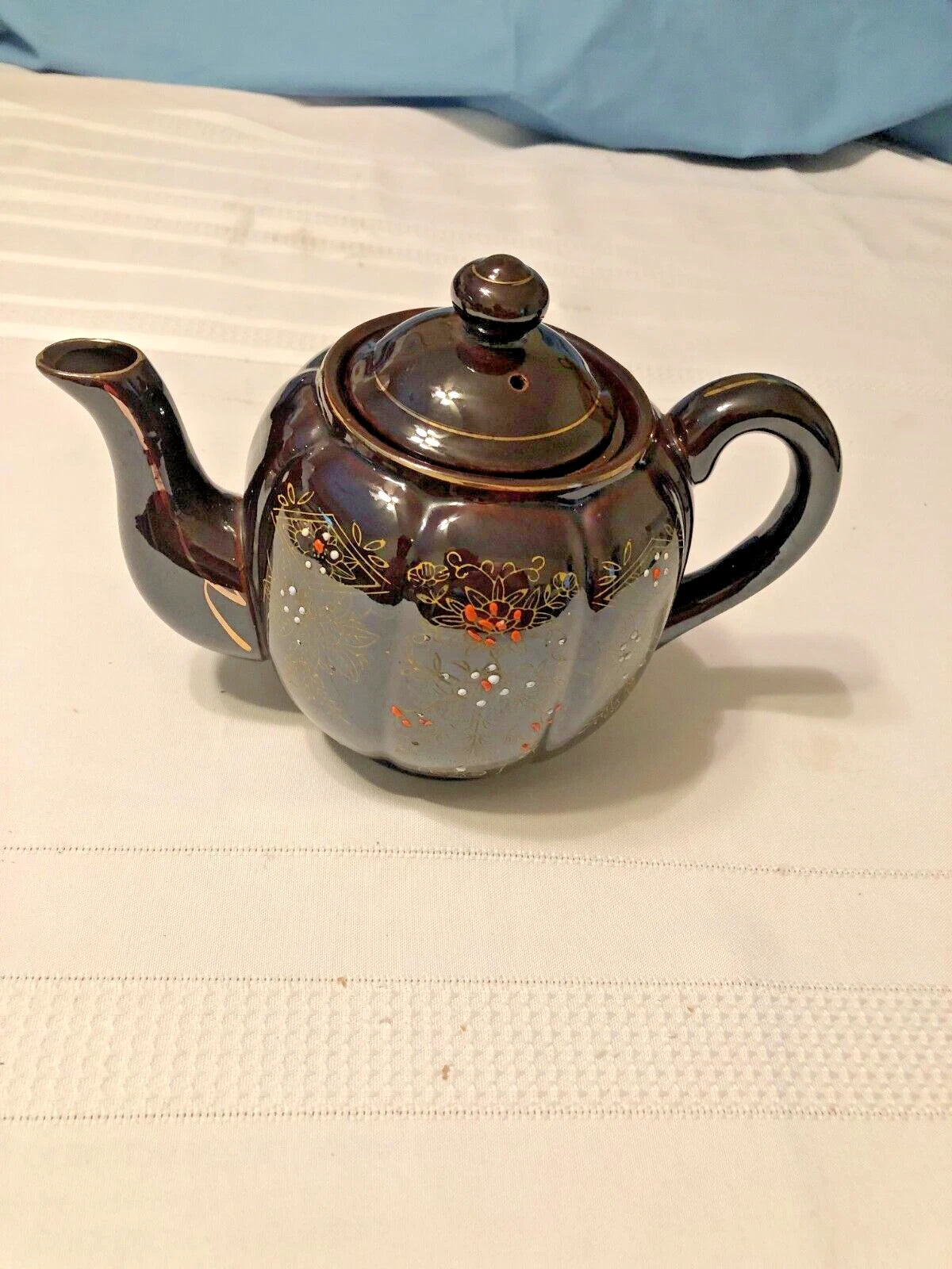 Vintage Teapot Moriage Enamel Floral Gold Trim 1950s Wales Japan