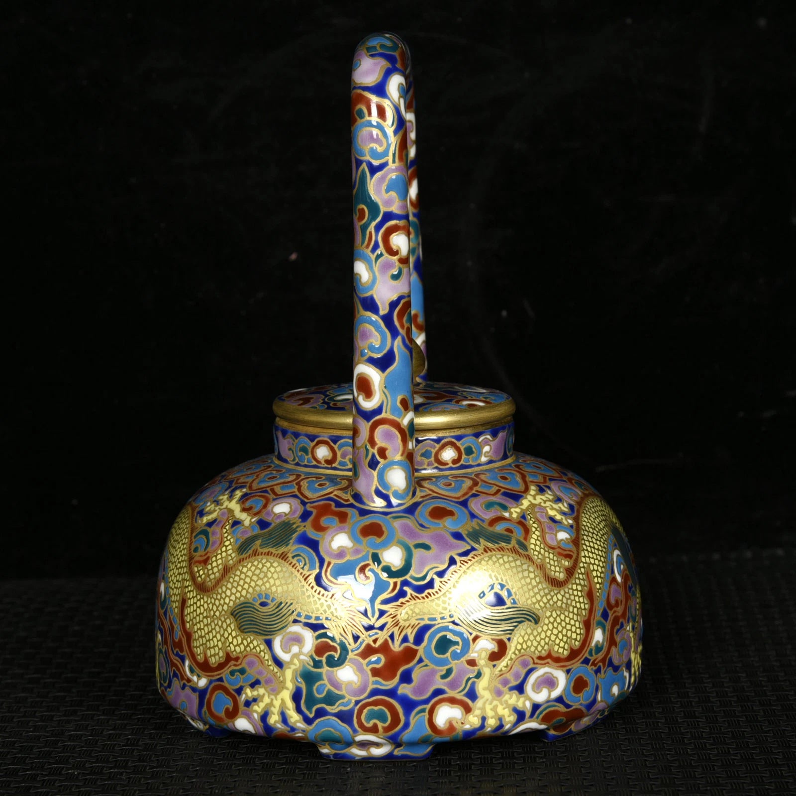 5.5" Old dynasty Porcelain qianlong mark colour enamels gilt cloud Dragon Teapot