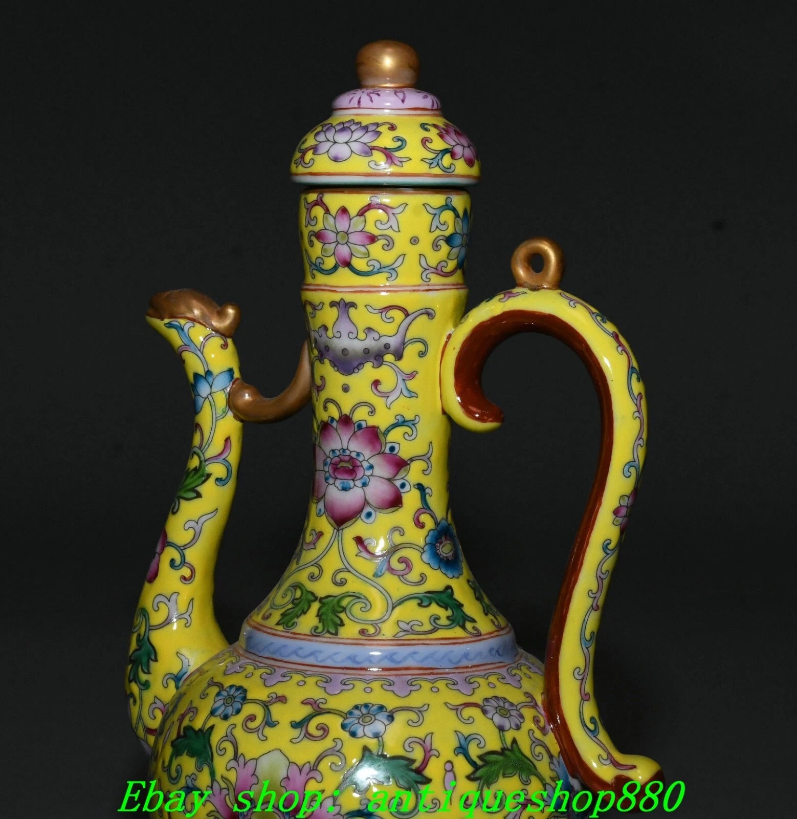 9.8''Qing Yongzheng Enamel Colour Porcelain Gilt Portable Wine Tea Pot Flagon