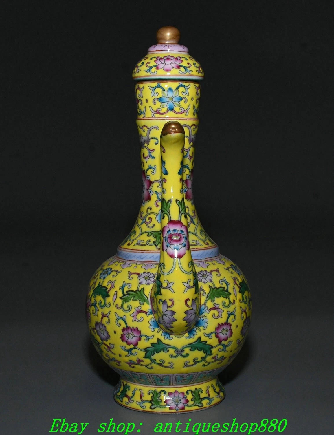 9.8''Qing Yongzheng Enamel Colour Porcelain Gilt Portable Wine Tea Pot Flagon
