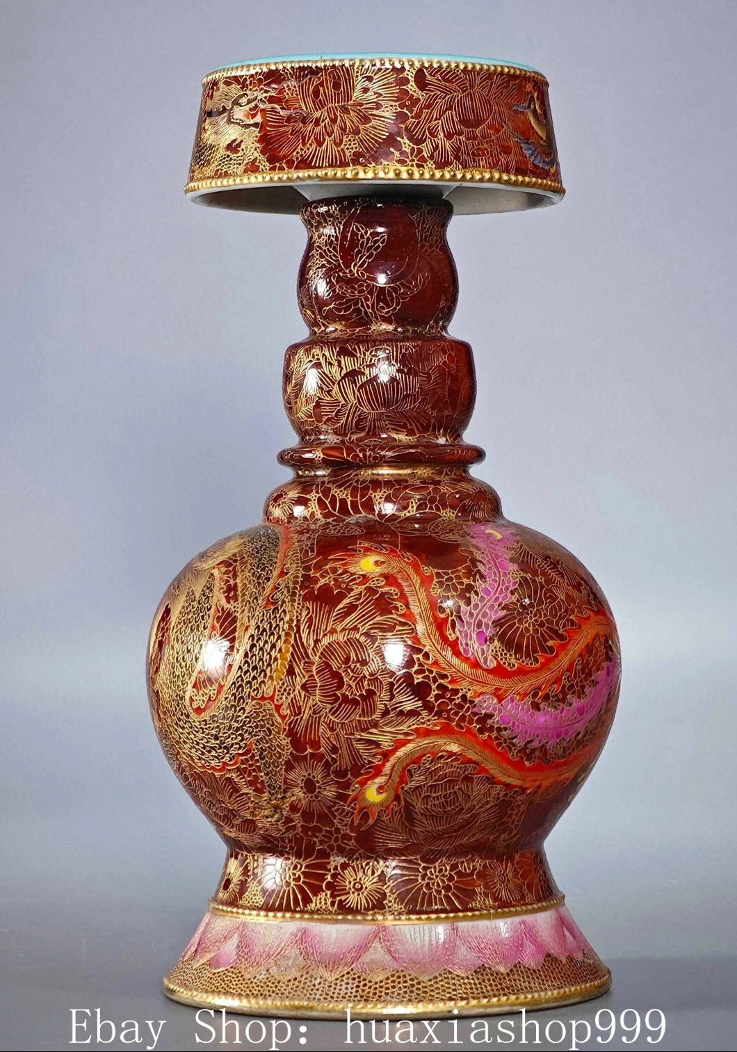 Qianlong Dynasty Enamel Colour Porcelain Gilt Dragon Phoenix Wine Tea Pot Flagon