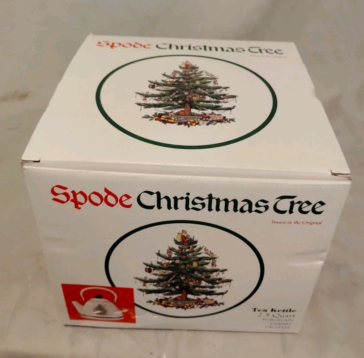 Spode Christmas Tree 2.5 Qt Tea Kettle Promo Porcelain Enamel on Steel New Box