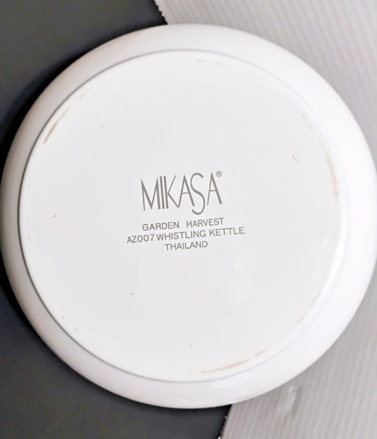 Vintage MIKASA Garden Harvest 2.5qt Whistling Tea Kettle Pot Stovetop Enamelware