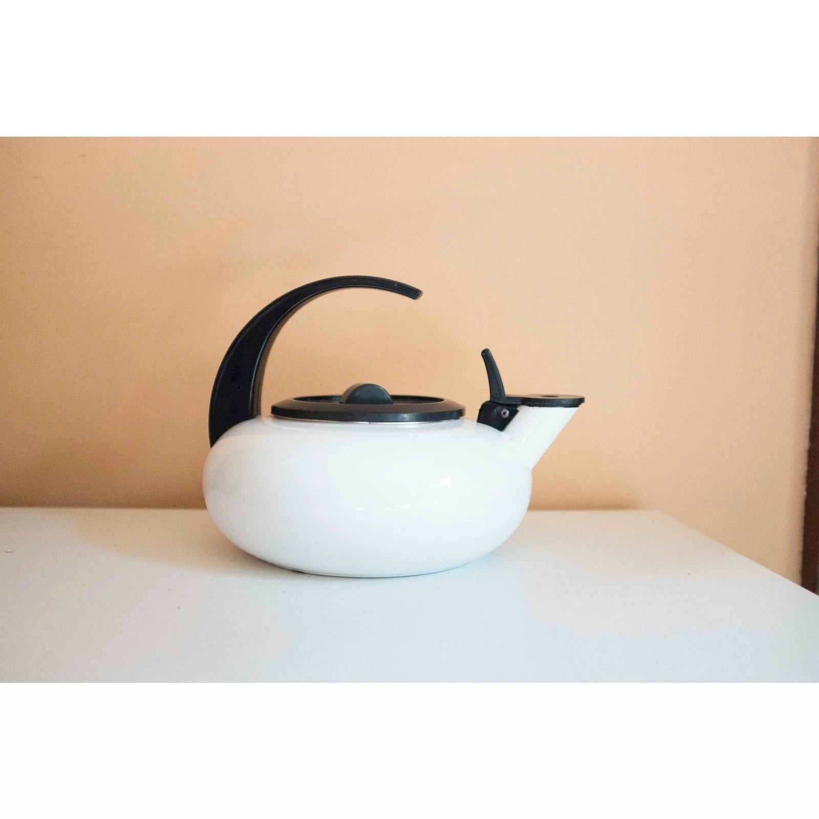 Unique black and white 1980s statement tea kettle