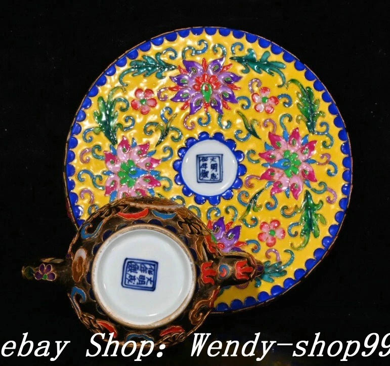 DaMing Chenghua Cloisonne Enamel Wucai Porcelain Dragon Teapot Cup Plate Set