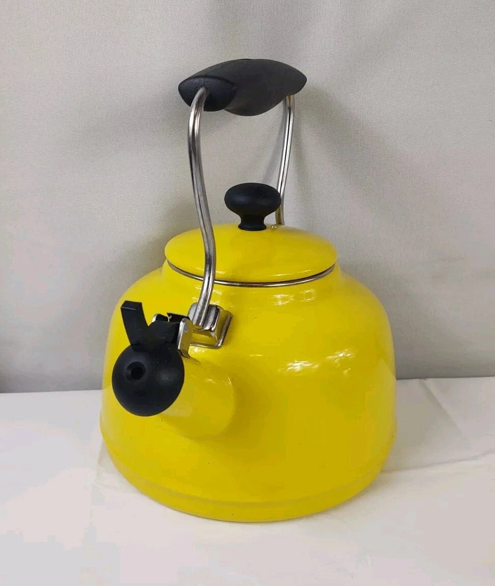 Chantal Yellow Enamel With Stainless Steel Whistling Tea Kettle Teapot Kitchen