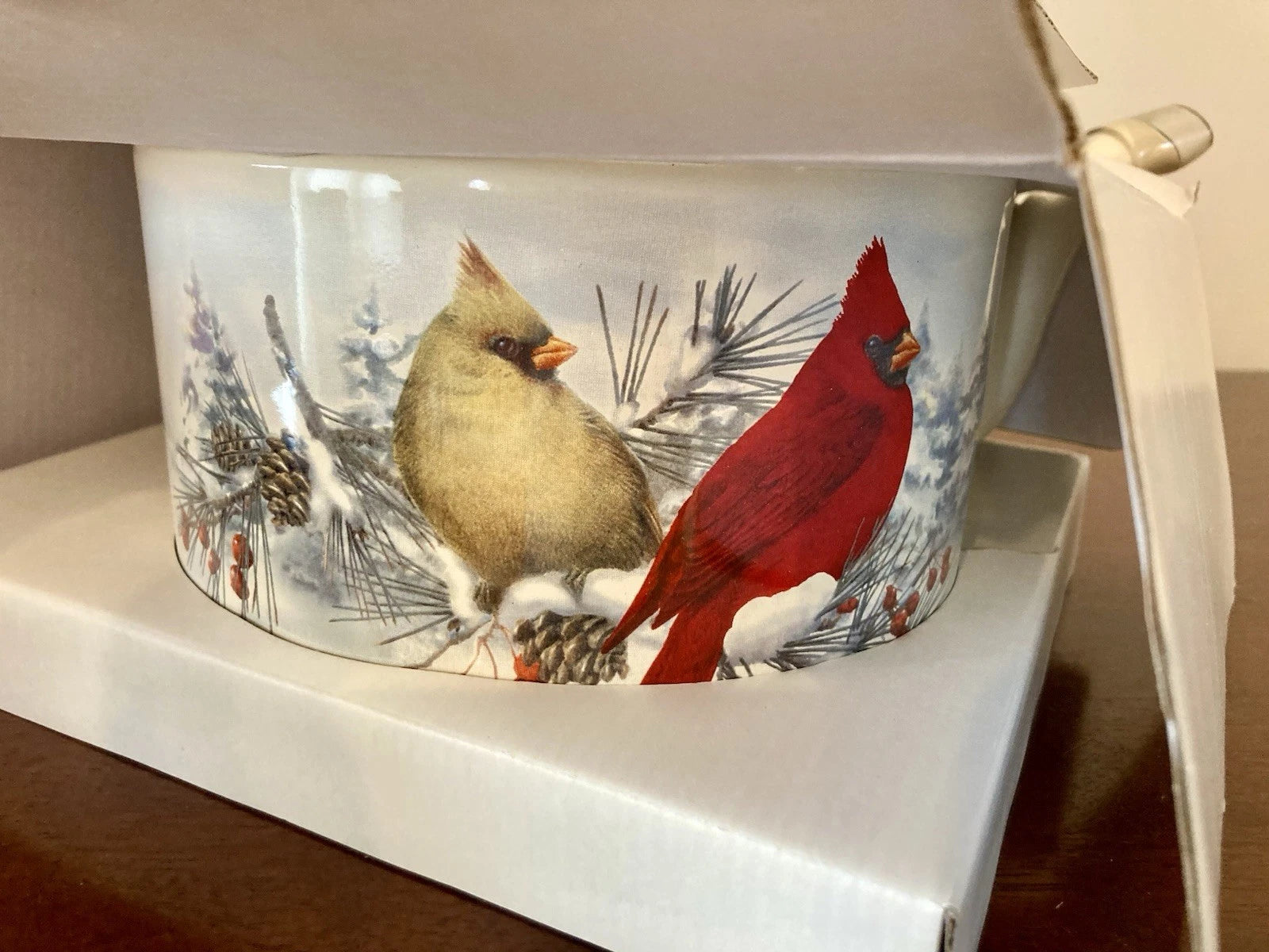 Lenox Winter Greetings Scenic Tea Kettle Enamel Cardinals NEW IN BOX!