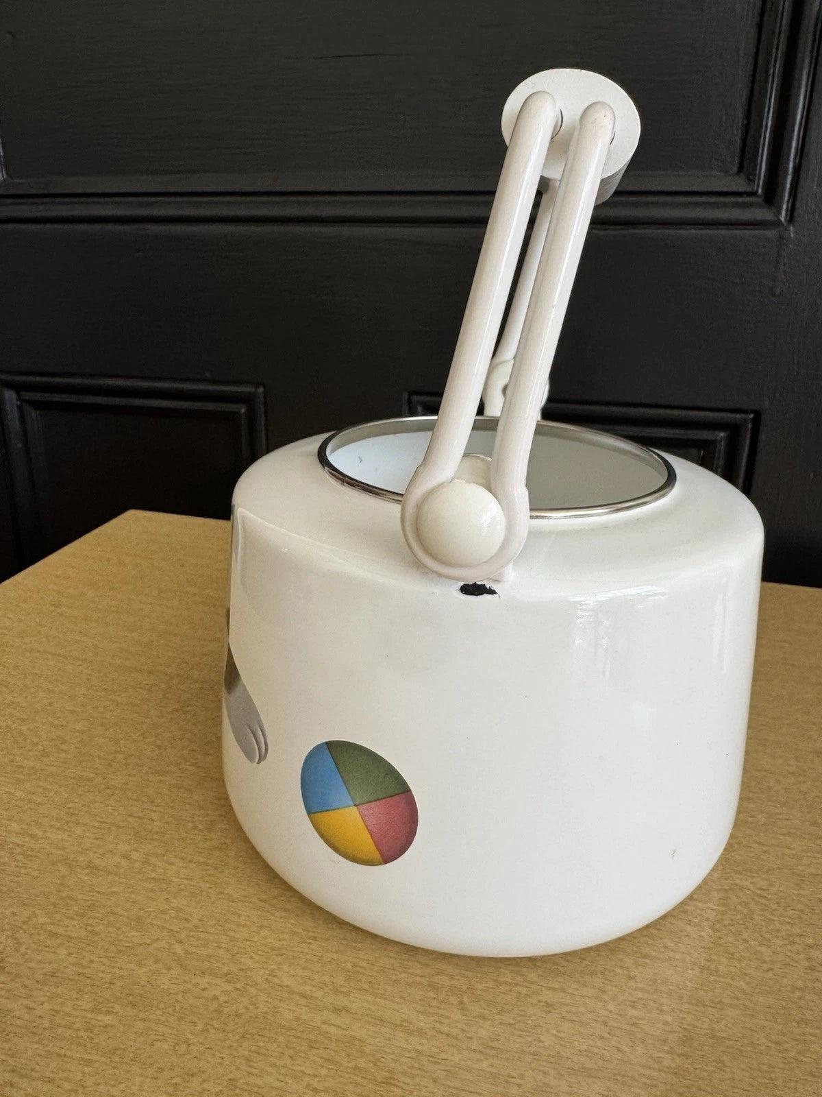 Vtg Martin Leman Cat Enamel Tea Kettle Pot Farmhouse Rustic Retro Bold Print