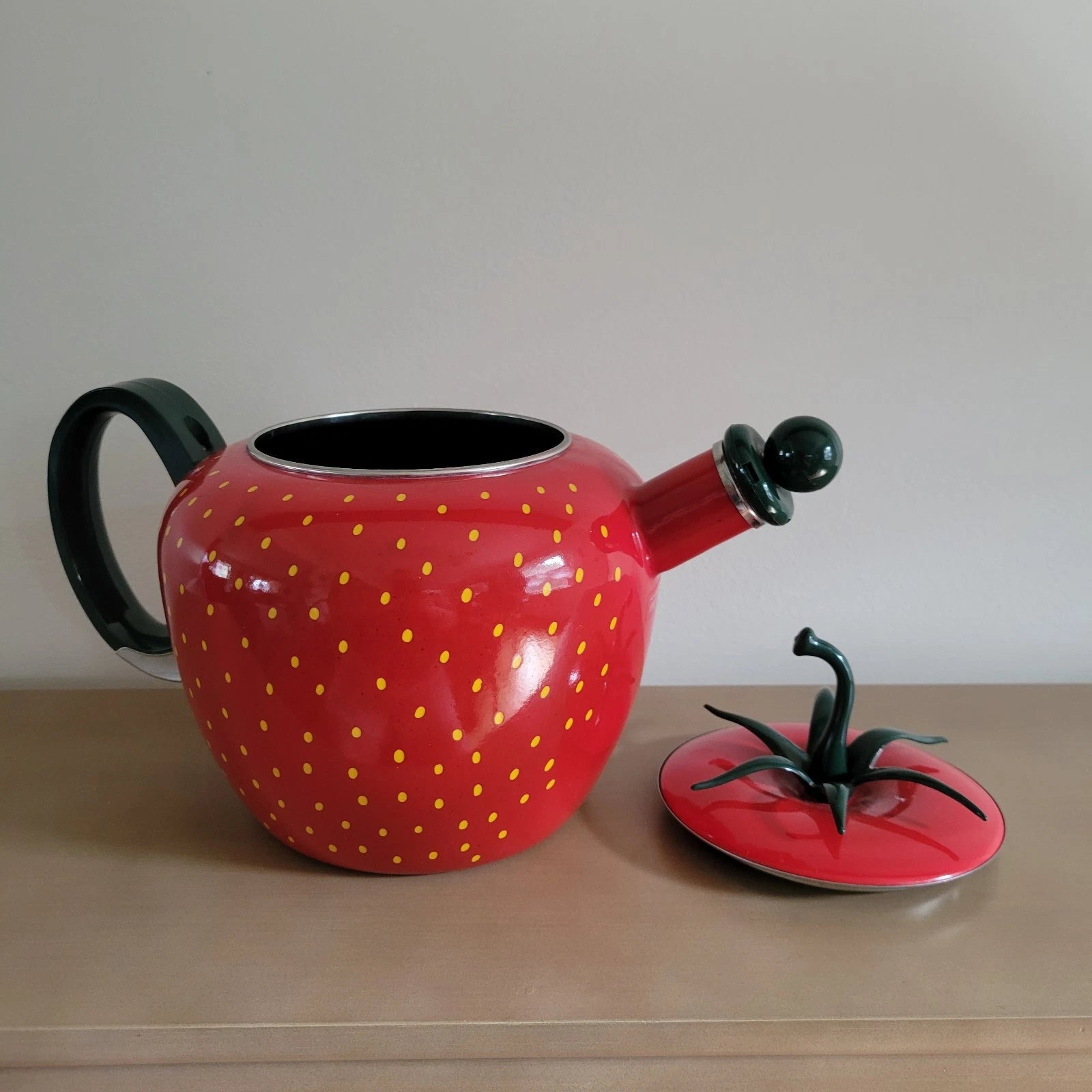 VTG Copco Whistling Teapot/Kettle Strawberry Kitchen Enamelware Metal Kitschy
