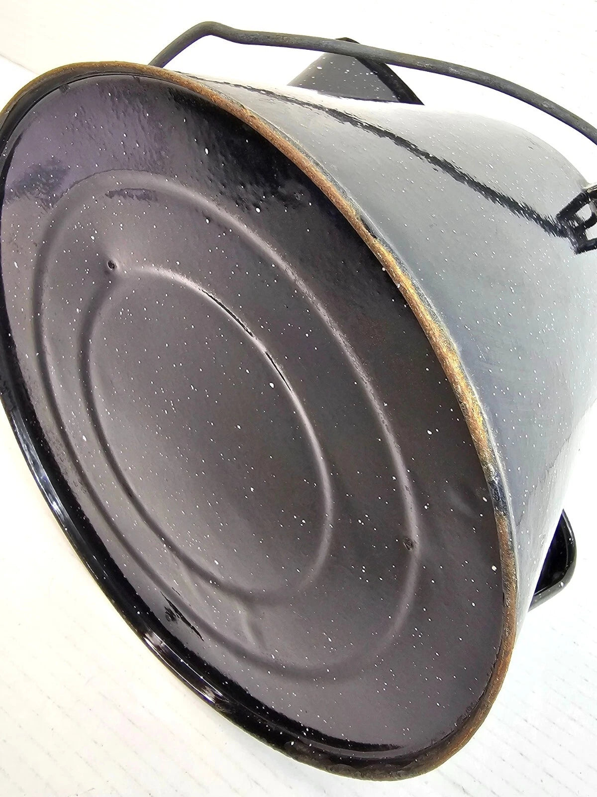 Vintage Black Enamelware Coffee Pot With Speckled Design Lid Camping Tea Kettle