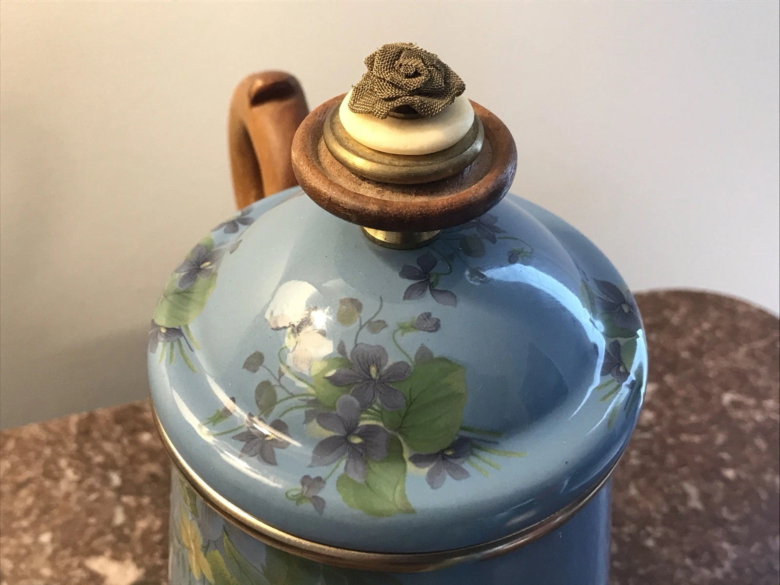 Mackenzie Childs 1983 Victoria Richard Blue Floral Enamel Coffee Tea Pot 8”