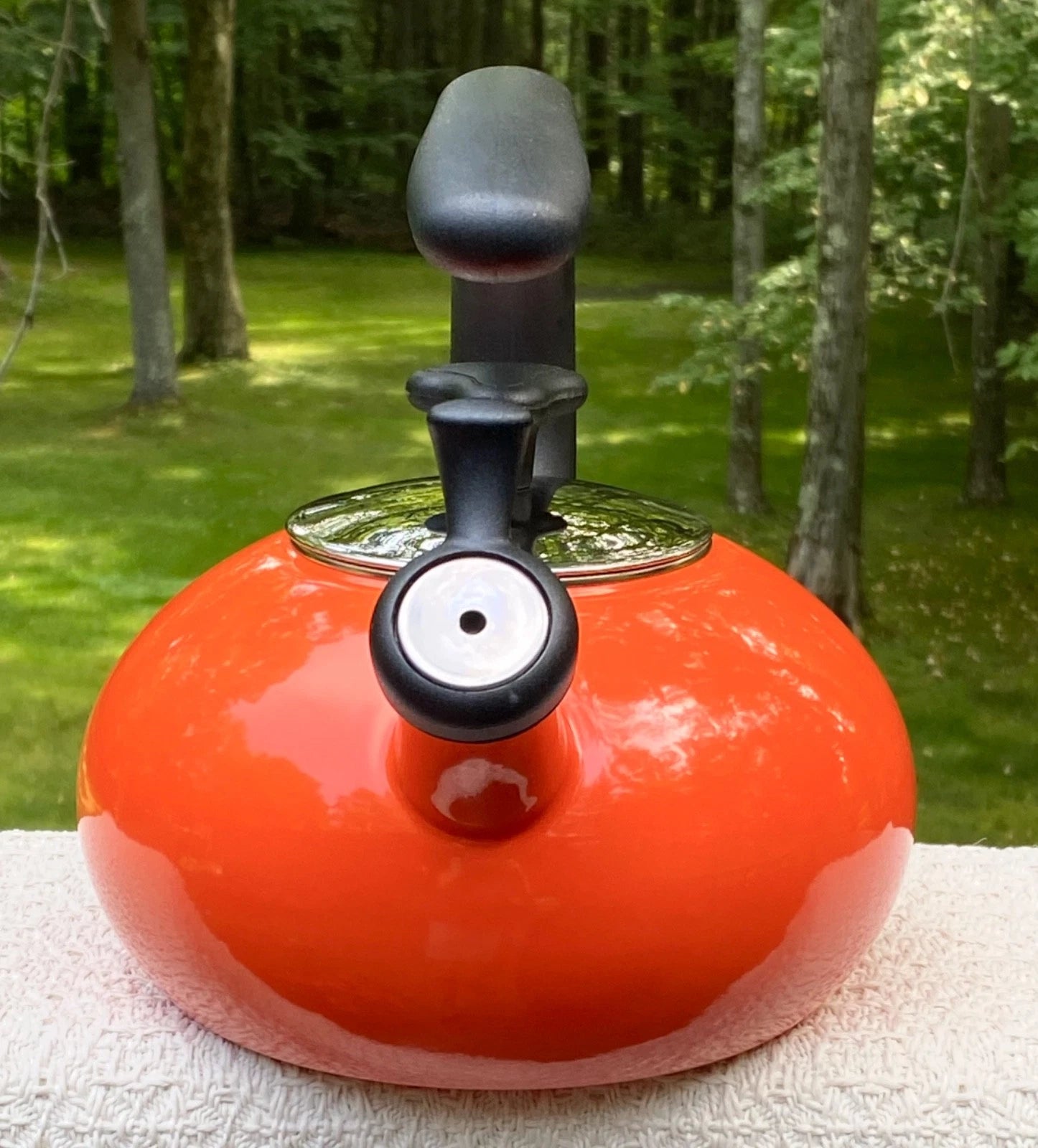 Rachael Ray Orange Enamel Whistling Tea Kettle 1.5 Quart Large Top Handle
