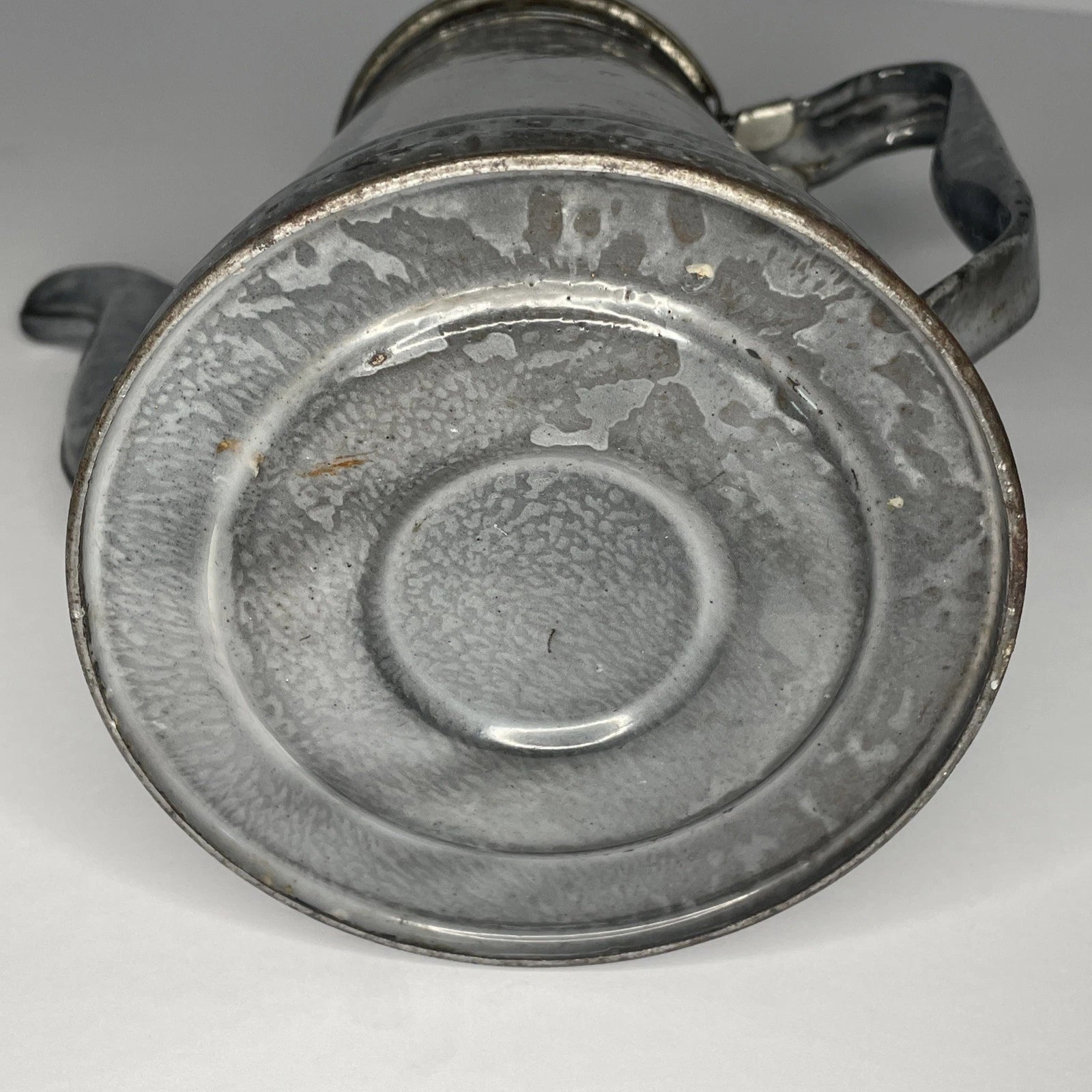 Grey Mottled Enamelware Gooseneck Hinged Coffee Tea Pot Antique Spatterware GUC
