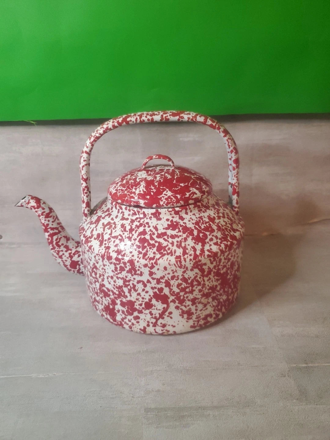 VTG Red Enamelware Splatter Graniteware Tea Kettle Teapot